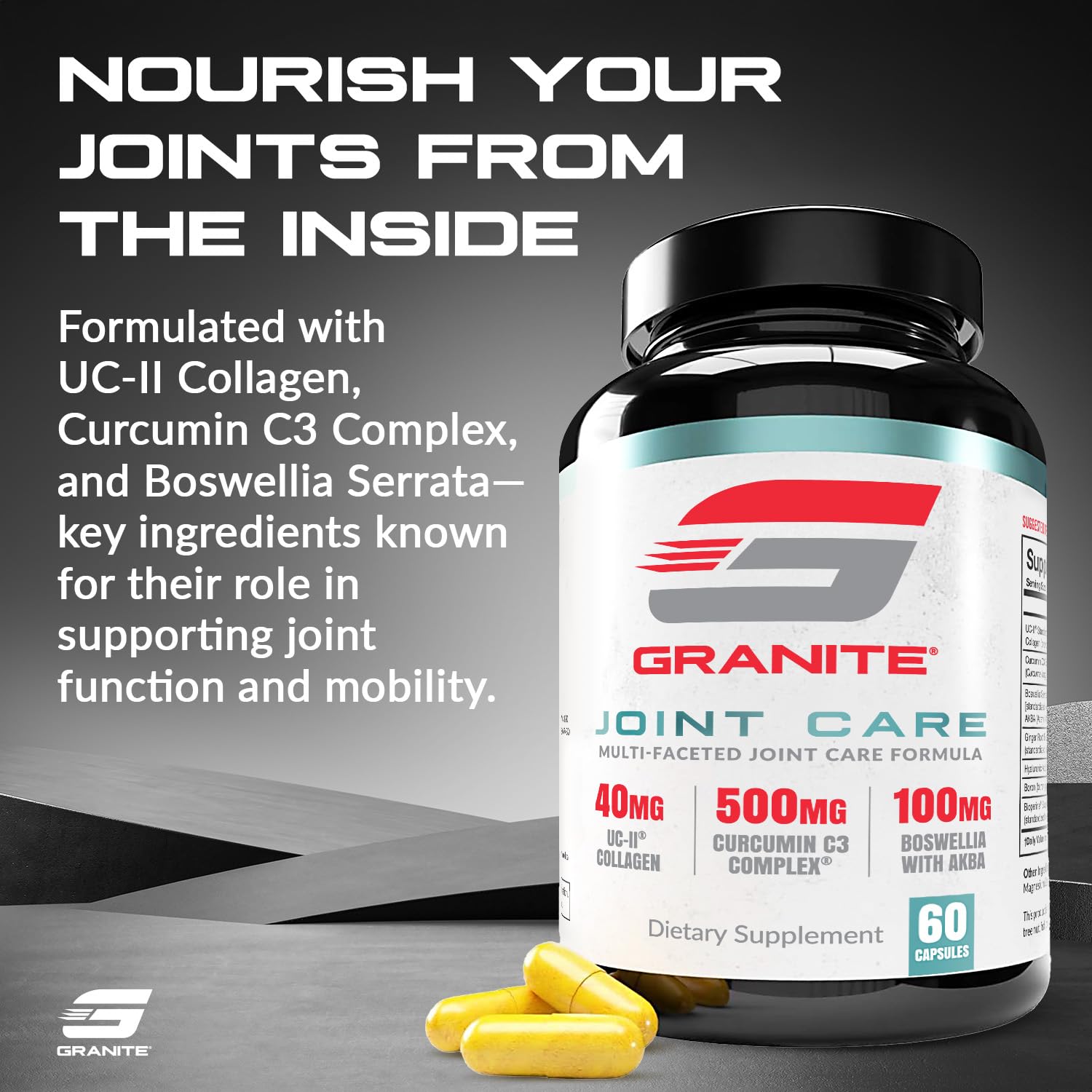 Granite Joint Care: Premium UC-II Collagen, Turmeric Curcumin C3, AKBA Boswellia + More - All-in-One Support for Joint Mobility, Comfort & Strength (60ct) Granite Supplements Au supplements