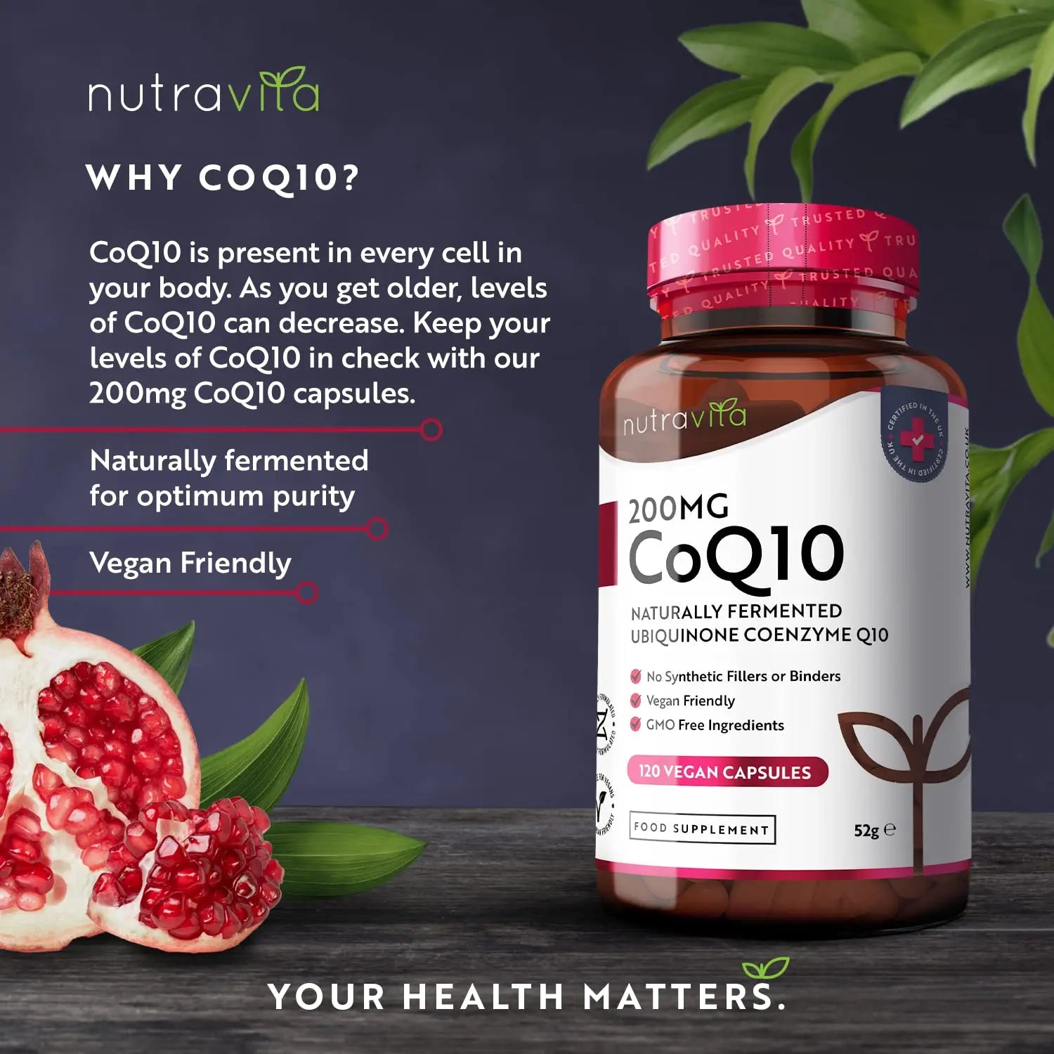 CoQ10 200mg - 120 Vegan Capsules of High Strength Co Enzyme Q10 (4 Months Supply) Nutravita Au supplements