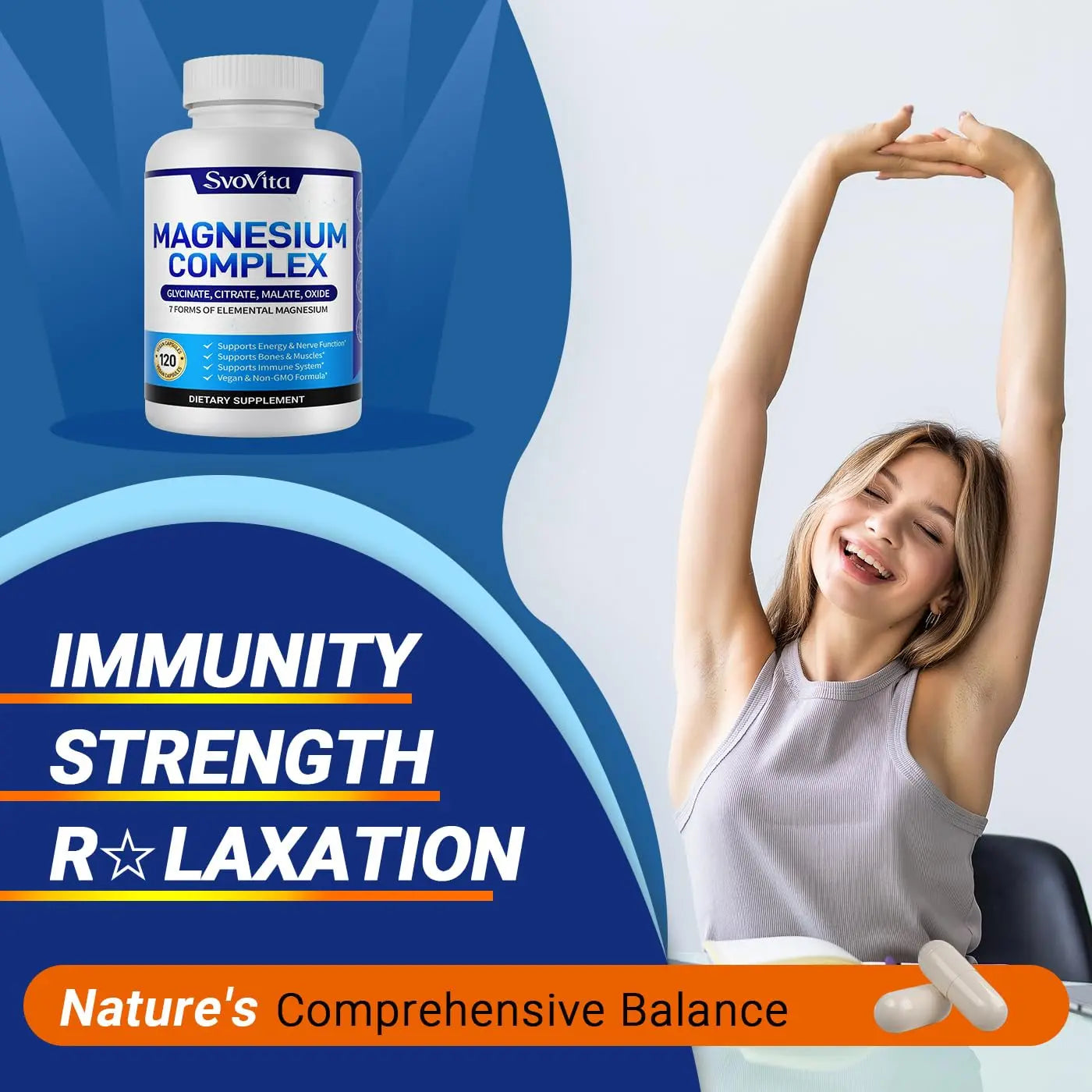 Magnesium Complex Supplement with 7 Forms of Magnesium Glycinate, Malate, Citrate & More, High Absorption for Bones, Muscle, Recovery, Energy, Vegan Non-GMO 120 Capsules Svovita Au supplements
