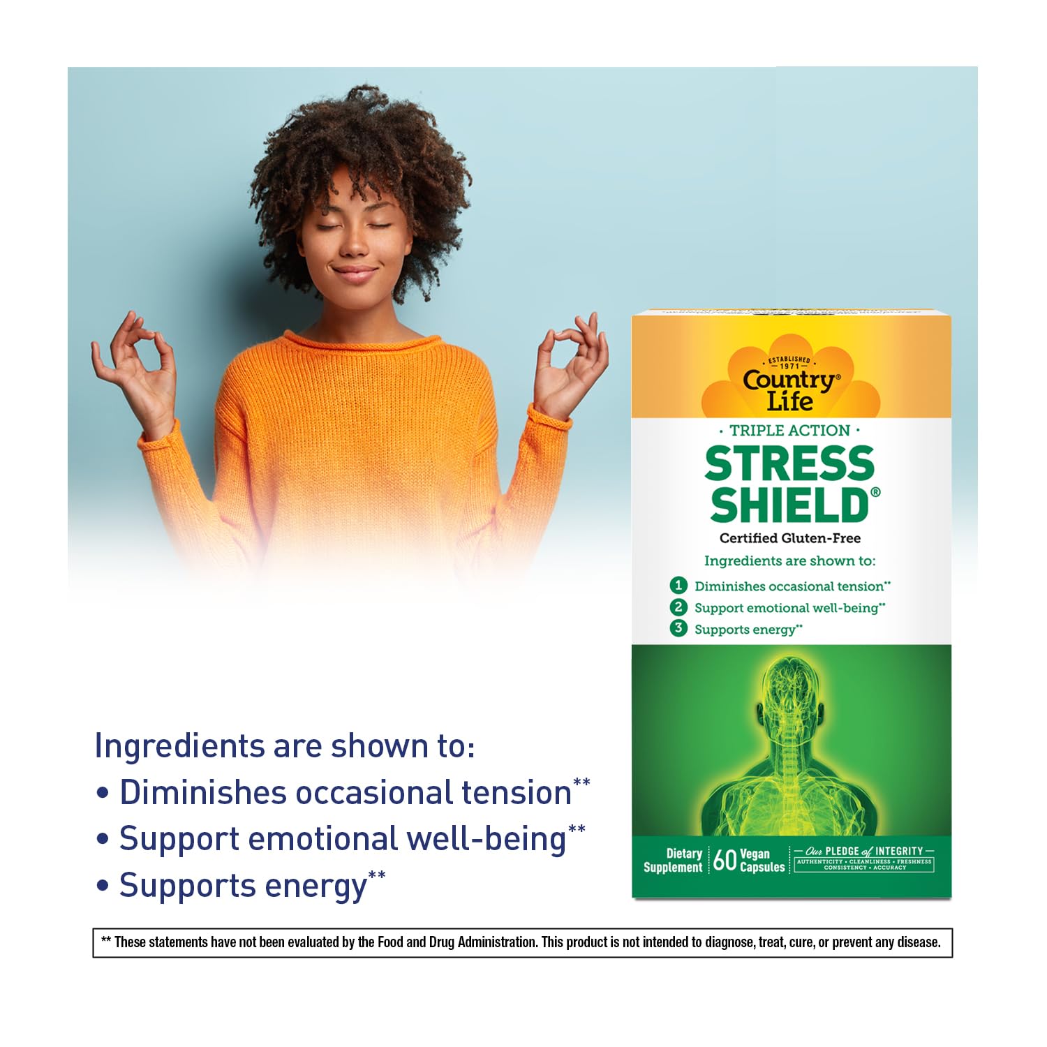 Country Life Stress Shield – Stress & Tension Relief Supplement with Ashwagandha, B-Vitamins for Energy & Emotional Well-Being, Supports Mental Clarity & Resilience, Gluten-Free, Vegan, 60 Capsules Country Life Au supplements