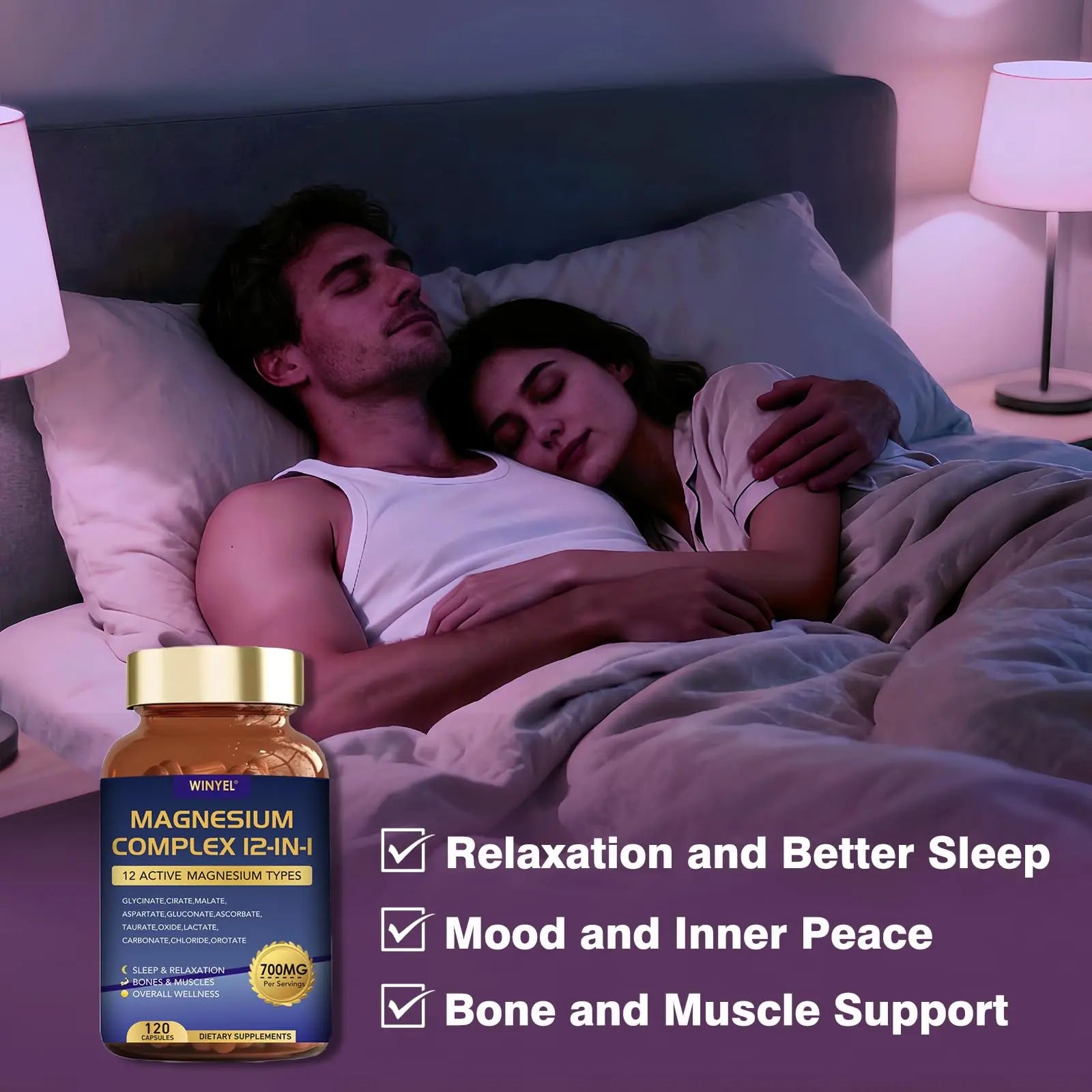 Magnesium Complex 700mg 12 in 1 Magnesium Supplement with Glycinate, Citrate, Malate | Sleep, Calm, Muscle Relaxation, Heart Health Support | Vegan 120 Capsules WINYEL Au supplements