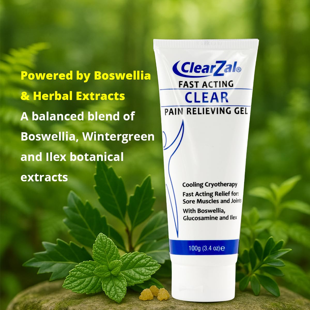 ClearZal Fast Acting Clear Pain Relieving Gel with Cooling Cryotherapy, Boswellia and Glucosamine for Sore Muscles and Joints, Soothing Cooling Gel 3.4 oz Clearzal Au supplements