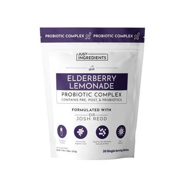 JUST INGREDIENTS Elderberry Lemonade 3-in-1 Probiotic Complex - Prebiotics, Probiotics & Postbiotics - 30 Sticks JUST INGREDIENTS Au supplements