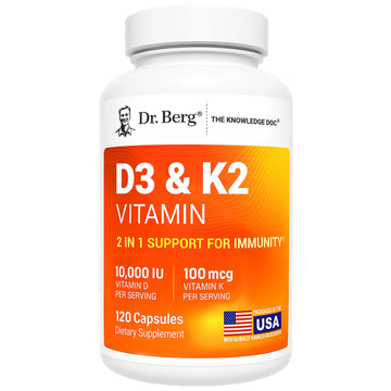 Dr. Berg Vitamin D3 & K2 10,000 IU + MK-7 – 120 Capsules – Immune, Bone & Heart Support* Supplement w/Magnesium, Zinc, B6 – 4X Lab-Tested – No Fillers – Non-GMO, cGMP, Formulated in USA Dr. Berg Nutritionals Au supplements