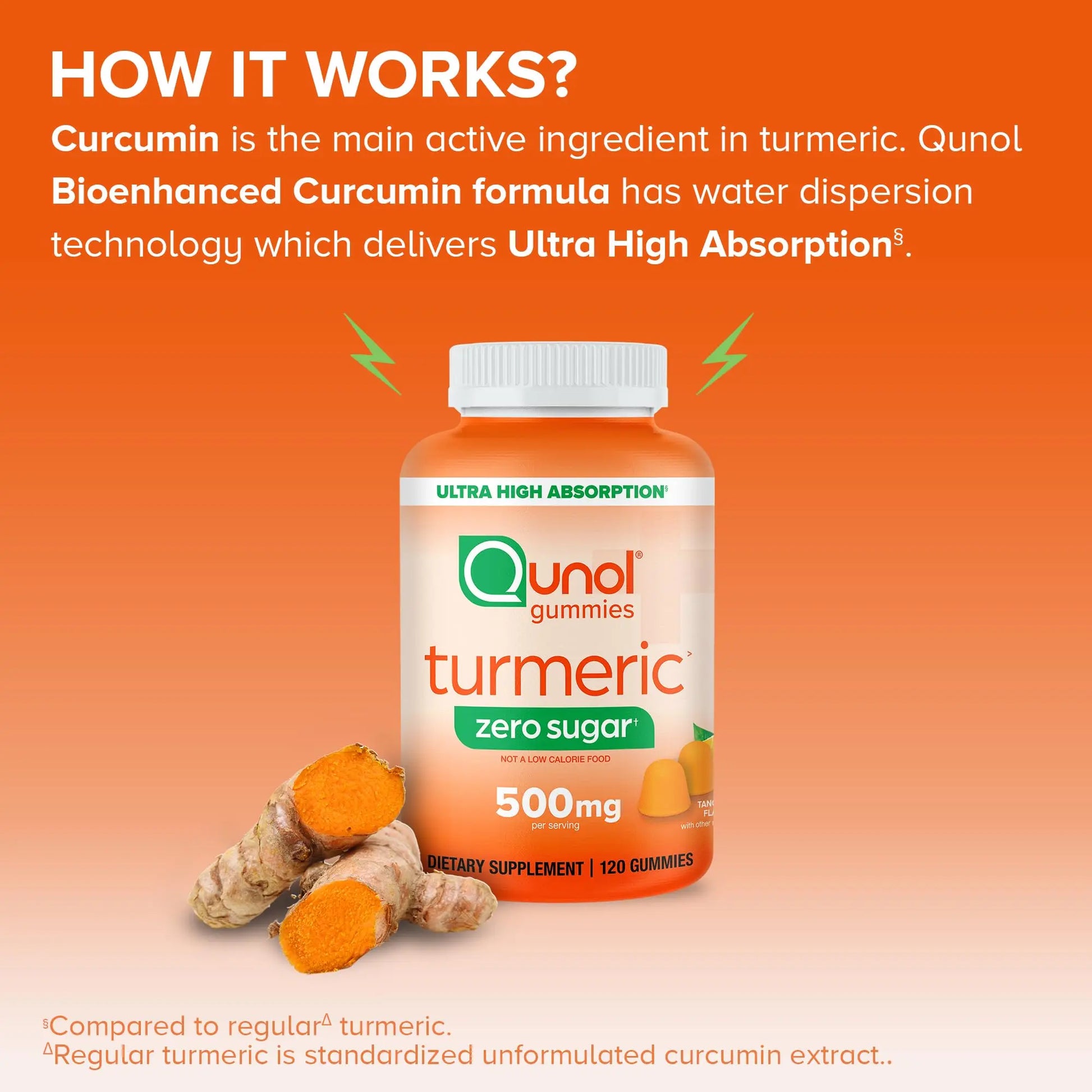 Qunol Zero Sugar Turmeric Gummies, Gummy with 500mg Turmeric Curcumin, Joint Support Supplement, Ultra High Absorption Tumeric Curcumin, Qunol Au supplements