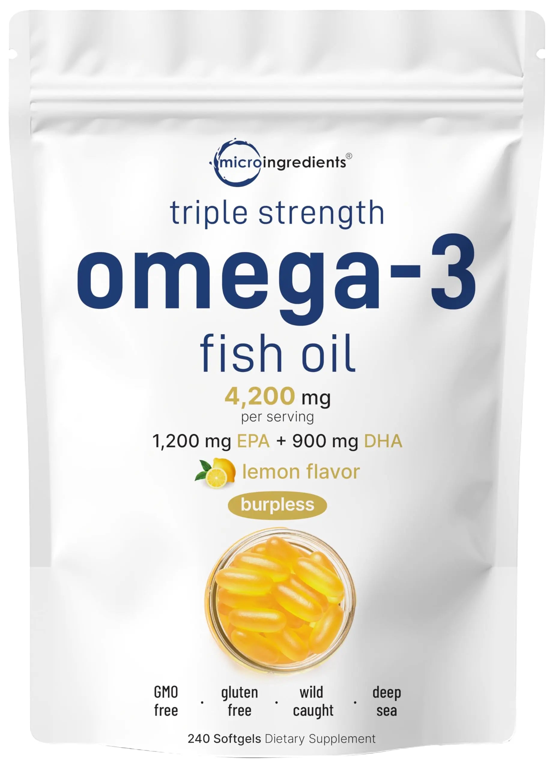 Triple Strength Omega 3 Fish Oil Supplements 4200mg Per Serving, 240 Softgels Micro Ingredients Au supplements