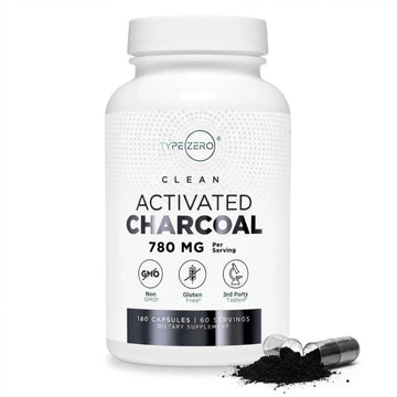 Type Zero Activated Charcoal Capsules (180 Count) - 60 Servings, 780mg Per Serving, from Coconut Shell, Non-GMO, Gluten-Free Type Zero Au supplements