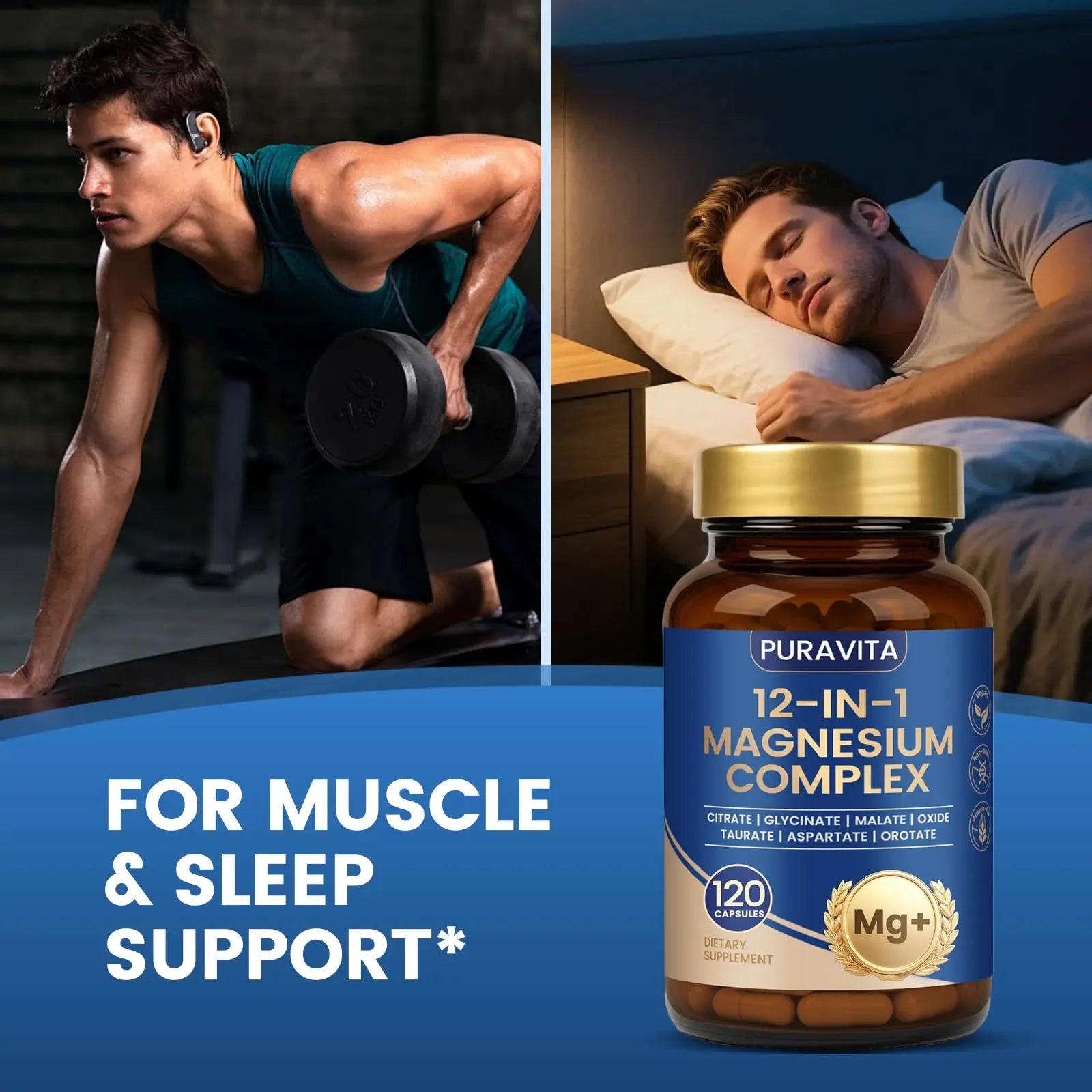 Puravita Magnesium Complex - Puravita 12 in 1 Magnesium Supplement with Glycinate, Citrate, Malate, Oxide, Taurat & More for Muscle, Nerve & Sleep Support, 120 Count PURAVITA Au supplements