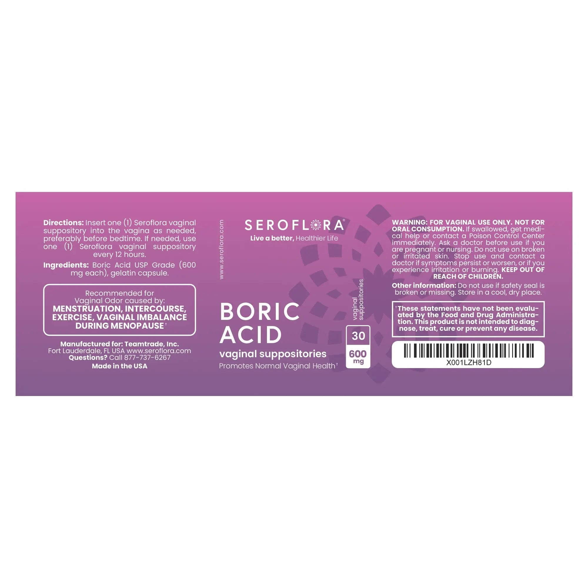Seroflora Boric Acid Vaginal Suppositories for Women + 1 Suppository Applicator - Helps Support Vaginal Odor pH Balance, Yeast Infection and Bacterial Vaginosis Seroflora Au supplements