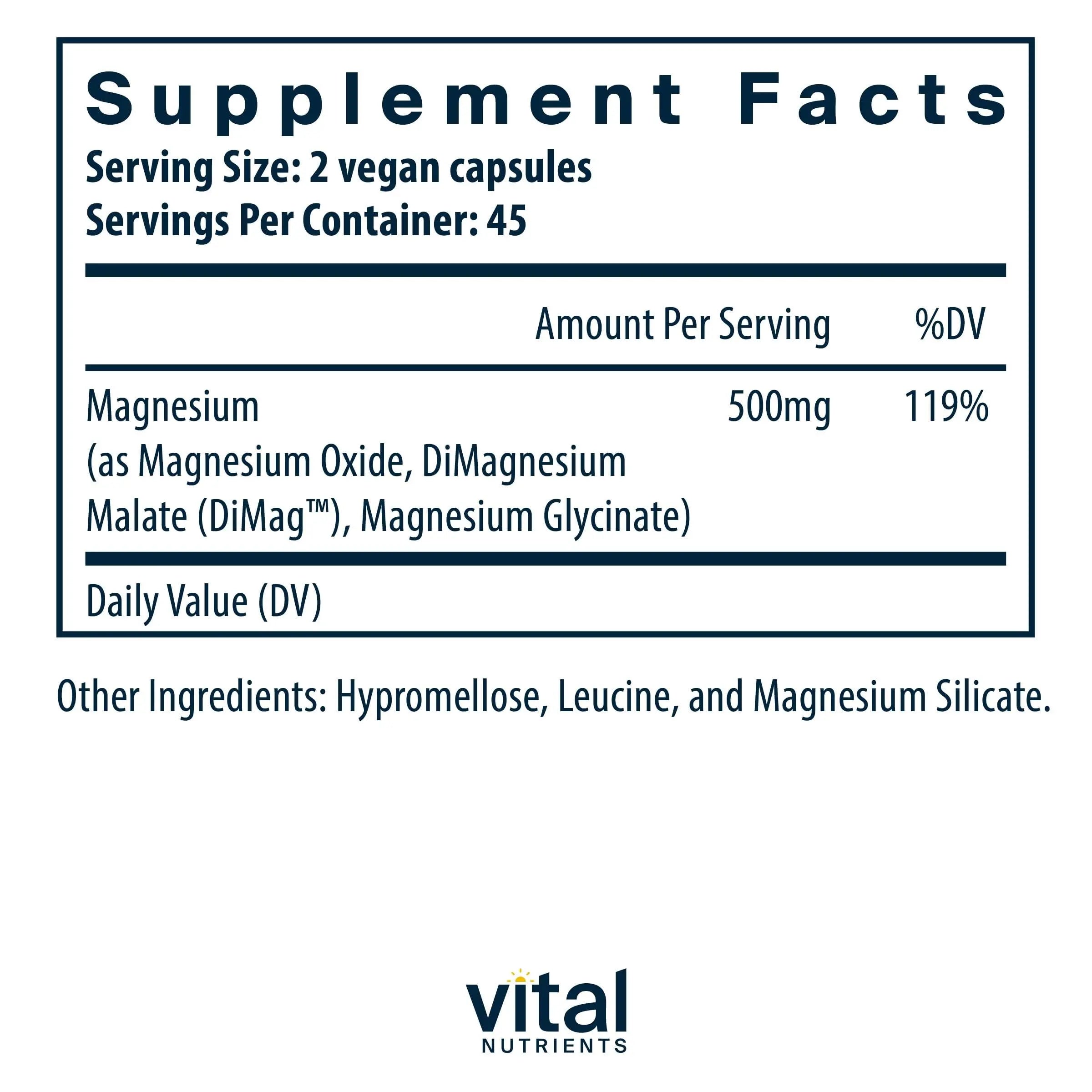 Vital Nutrients Triple Magnesium Complex Supplement | Vegan Magnesium Glycinate, Malate & Oxide 250mg | Easily Absorbed Magnesium Supplement for Stress, Muscle, Heart, Bone Support | 90 Capsules Vital Nutrients Au supplements