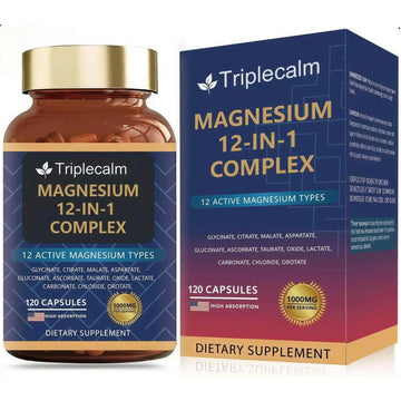 Magnesium Complex 12 in 1 Supplement - 12 Elemental 1000mg - Magnesium Glycinate, Citrate, Malate, Taurate - High Absorption,for Muscle, Nerve & Sleep Support - 120 Capsules Triplecalm Au supplements