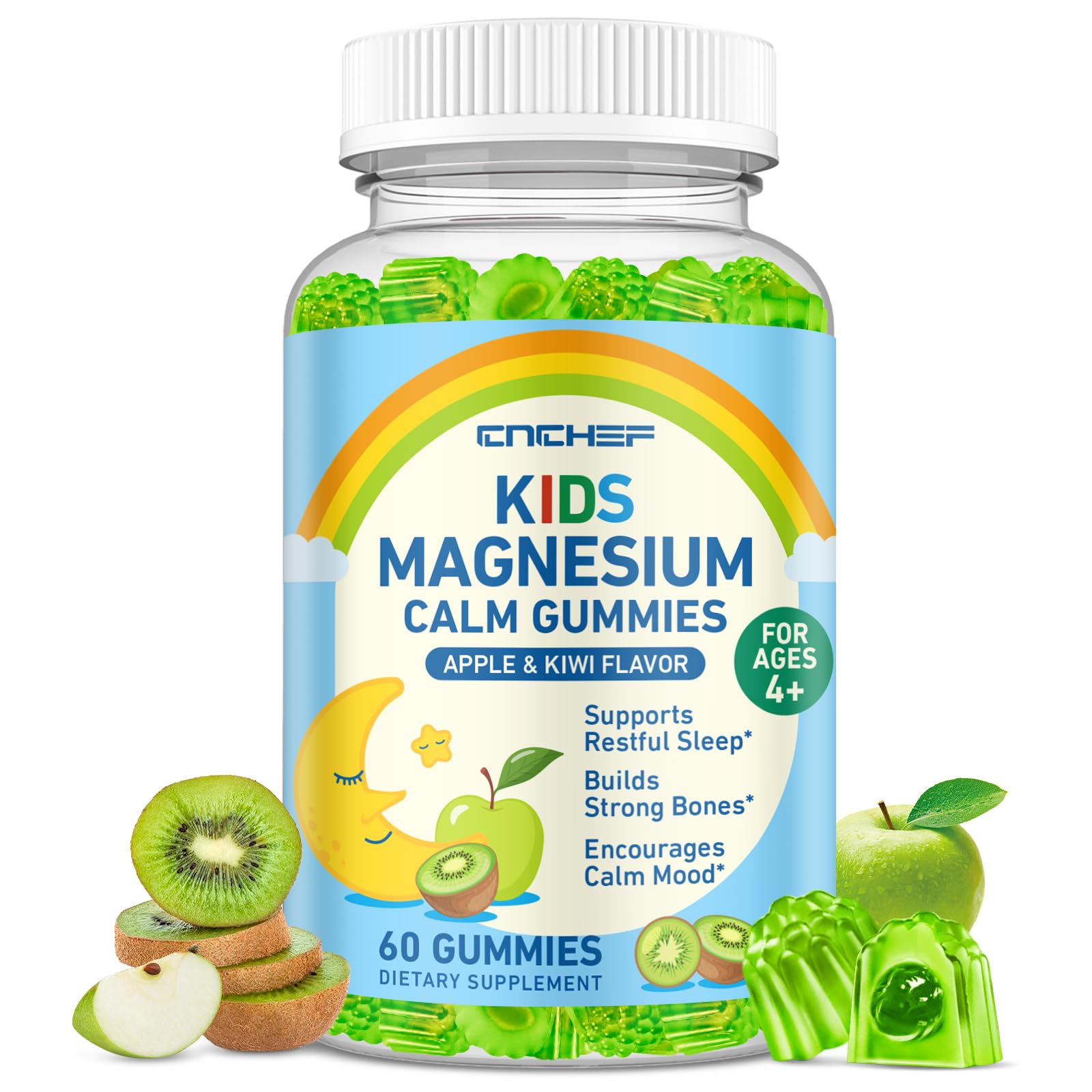 Center-Filled Magnesium Gummies for Kids 300MG - Magnesium Glycinate Gummies with L-theanine, Omega-3, Vitamin B6, D for Kids & Adults, Supplement for Sleep, Calm & Muscle Relaxation - Apple & Kiwi CNCHEF Au supplements