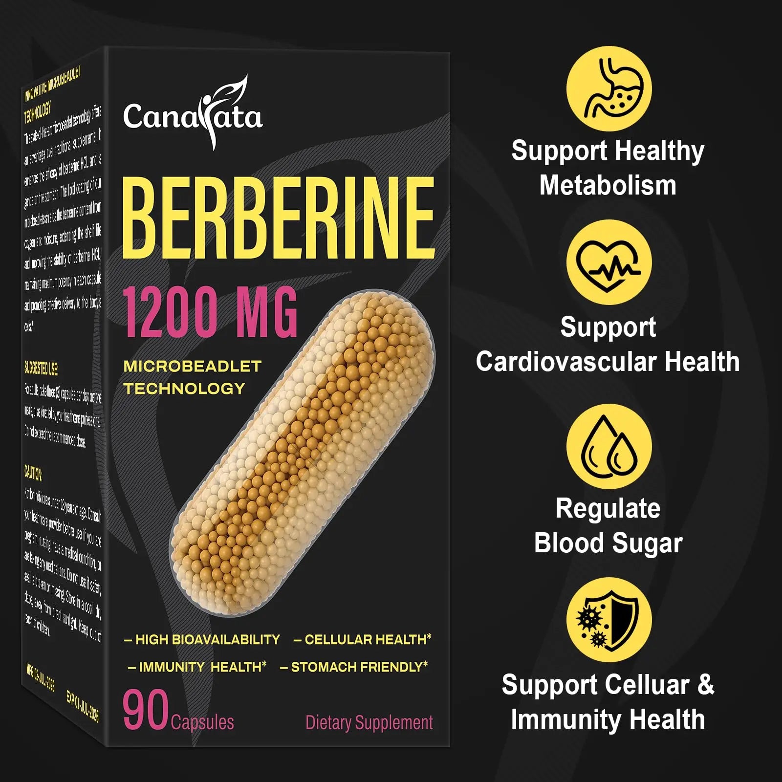 Berberine Supplement 1200mg Berberine HCL - High Bioavailability Microbeadlet Canarata Au supplements