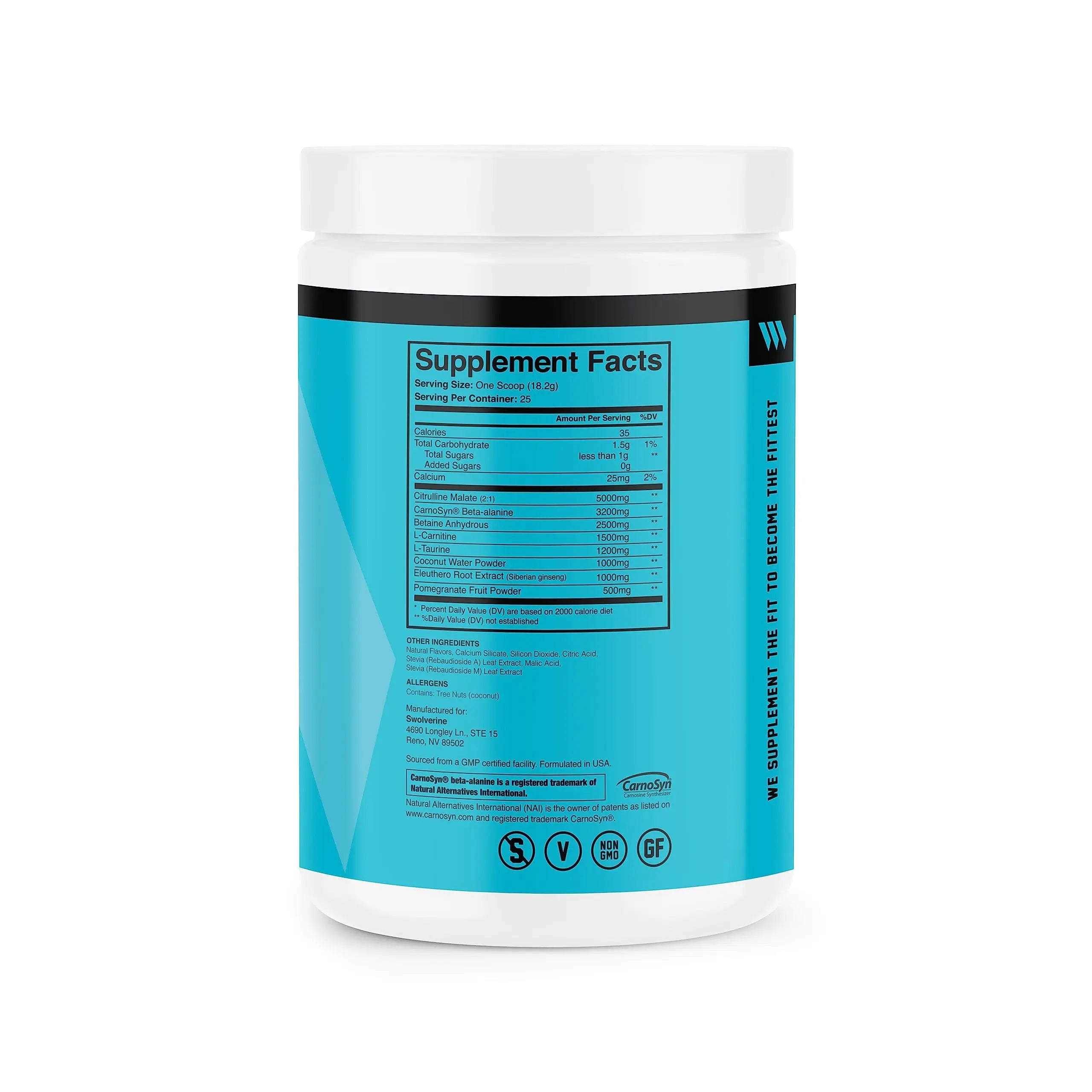Swolverine PRE-Workout | Citrulline Malate, Carnosyn Beta Alanine, Carnitine, Ginseng Swolverine Au supplements