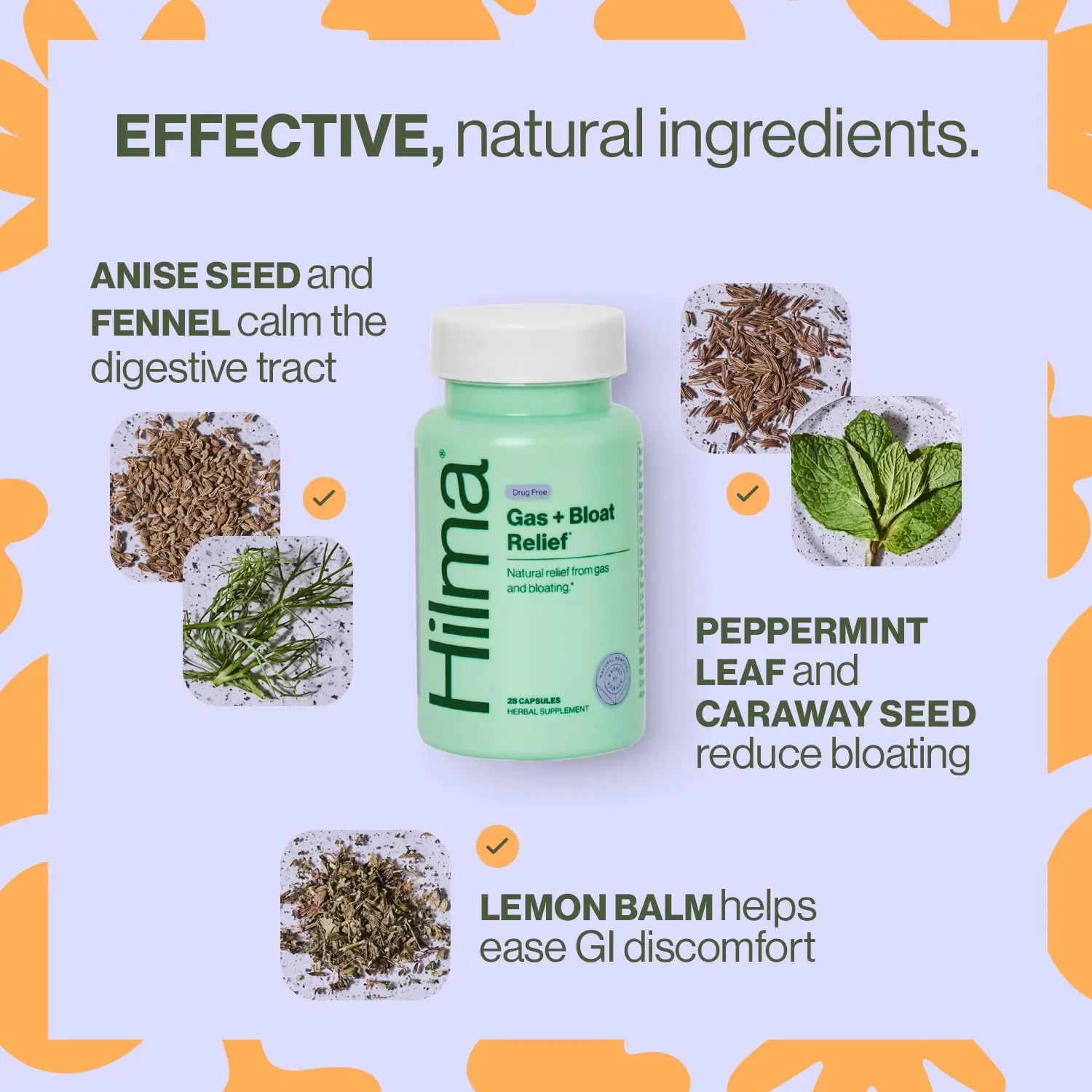 Hilma Natural Gas & Bloating Relief - with Lemon Balm, Fennel & Peppermint Leaf - Doctor Hilma Au supplements