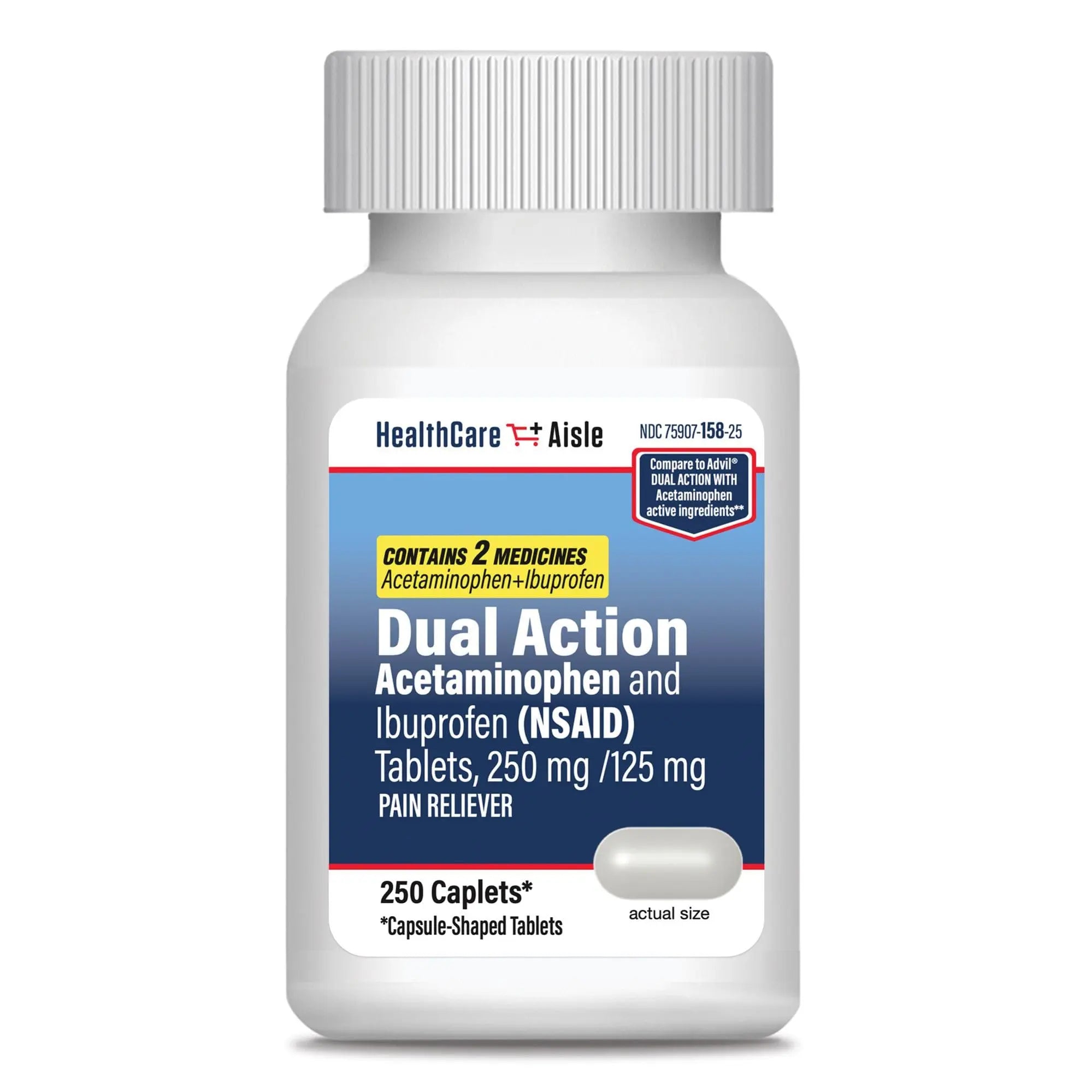 HealthCareAisle Dual Action Acetaminophen and Ibuprofen (NSAID) Tablets, 250 mg /125 mg Pain Reliever - 250ct Caplets HealthCareAisle Au supplements