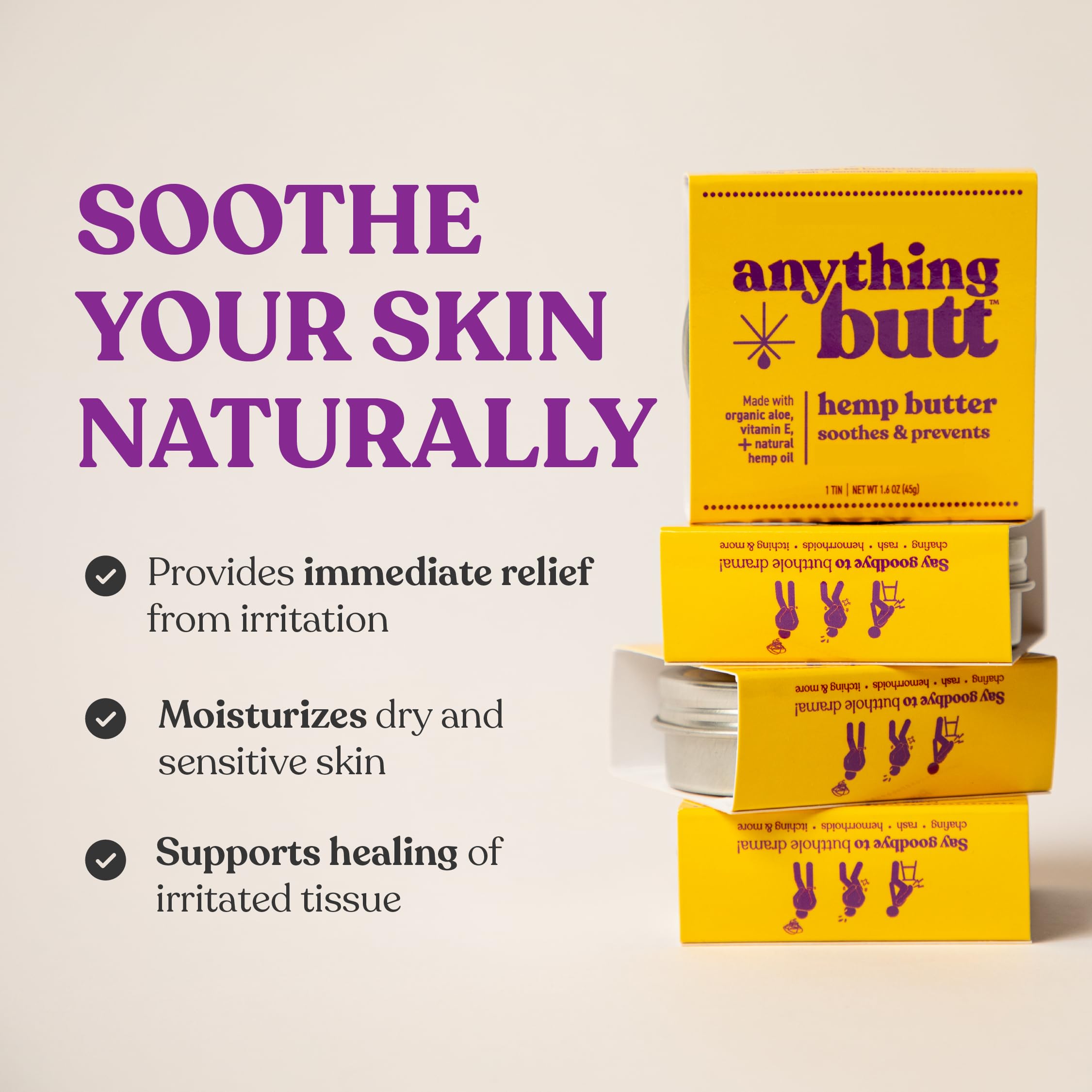 All-Natural Hemorrhoid Cream, Herbal Balm, Soothes Itching & Discomfort - Itch Hemorrhoid Soother Moisturizes for Itching, Rashes, Dryness, and Chafing Anything Butt Au supplements