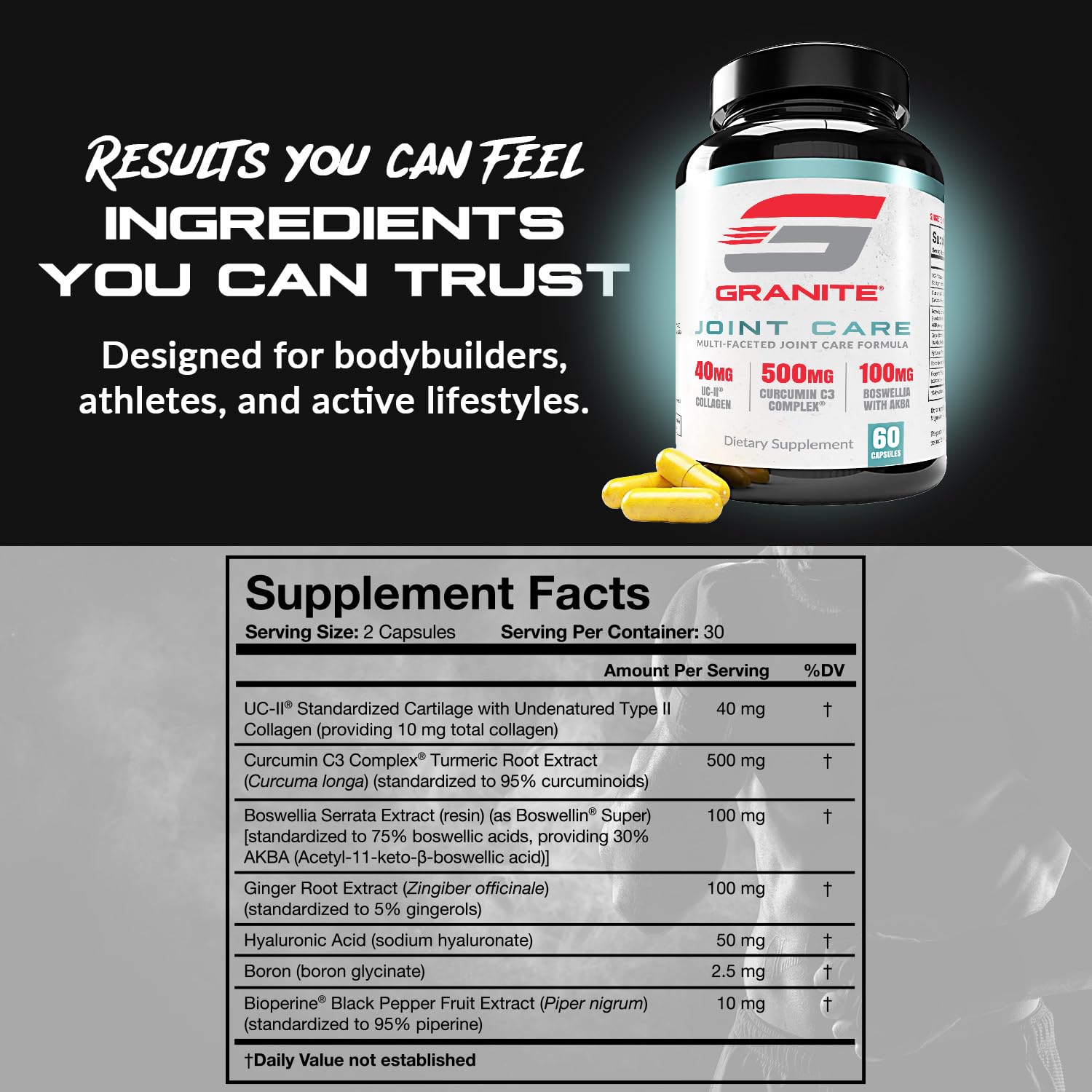 Granite Joint Care: Premium UC-II Collagen, Turmeric Curcumin C3, AKBA Boswellia + More - All-in-One Support for Joint Mobility, Comfort & Strength (60ct) Granite Supplements Au supplements