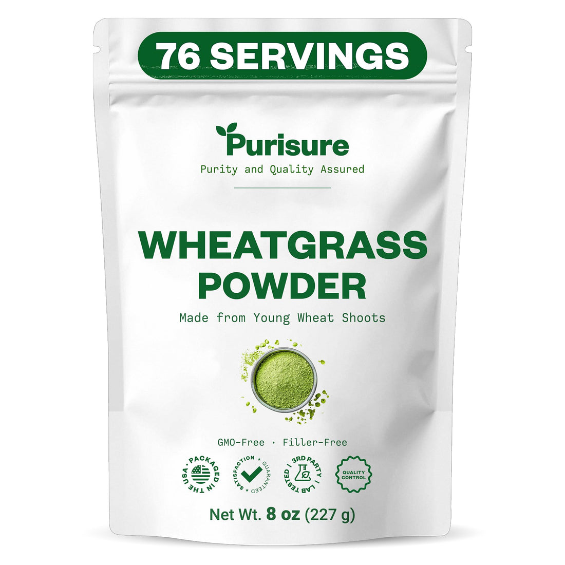Purisure Wheatgrass Powder, 8oz, Wheat Grass Powder, Green Superfood for Salads, Smoothie and Shakes, Superfood Powder Rich in Immunity Vitamins, Fiber and Minerals, 76 Servings Purisure Au supplements