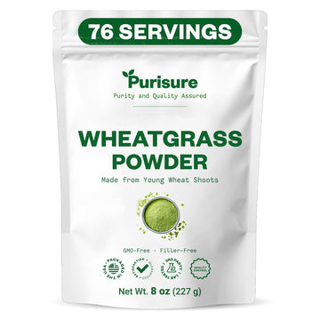 Purisure Wheatgrass Powder, 8oz, Wheat Grass Powder, Green Superfood for Salads, Smoothie and Shakes, Superfood Powder Rich in Immunity Vitamins, Fiber and Minerals, 76 Servings Purisure Au supplements
