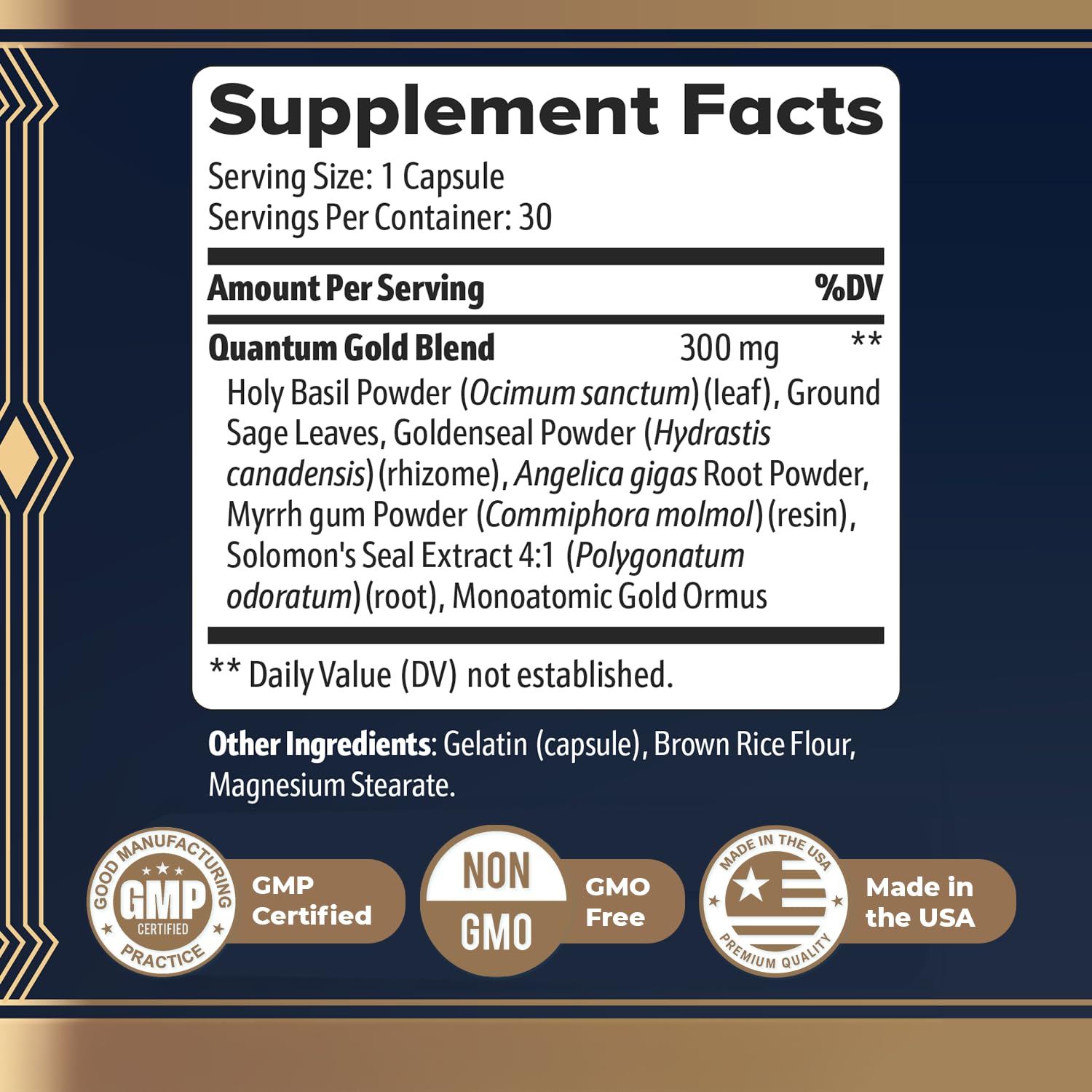 Gold Align - Holy Basil Capsules with Sage, Goldenseal, Monoatomic Gold - Herbal Supplement for Overall Health,100% Natural - Made in USA, Non-GMO, GMP-Certified - 30 Capsules, 1 Month Supply Nature’s NutriWave Au supplements