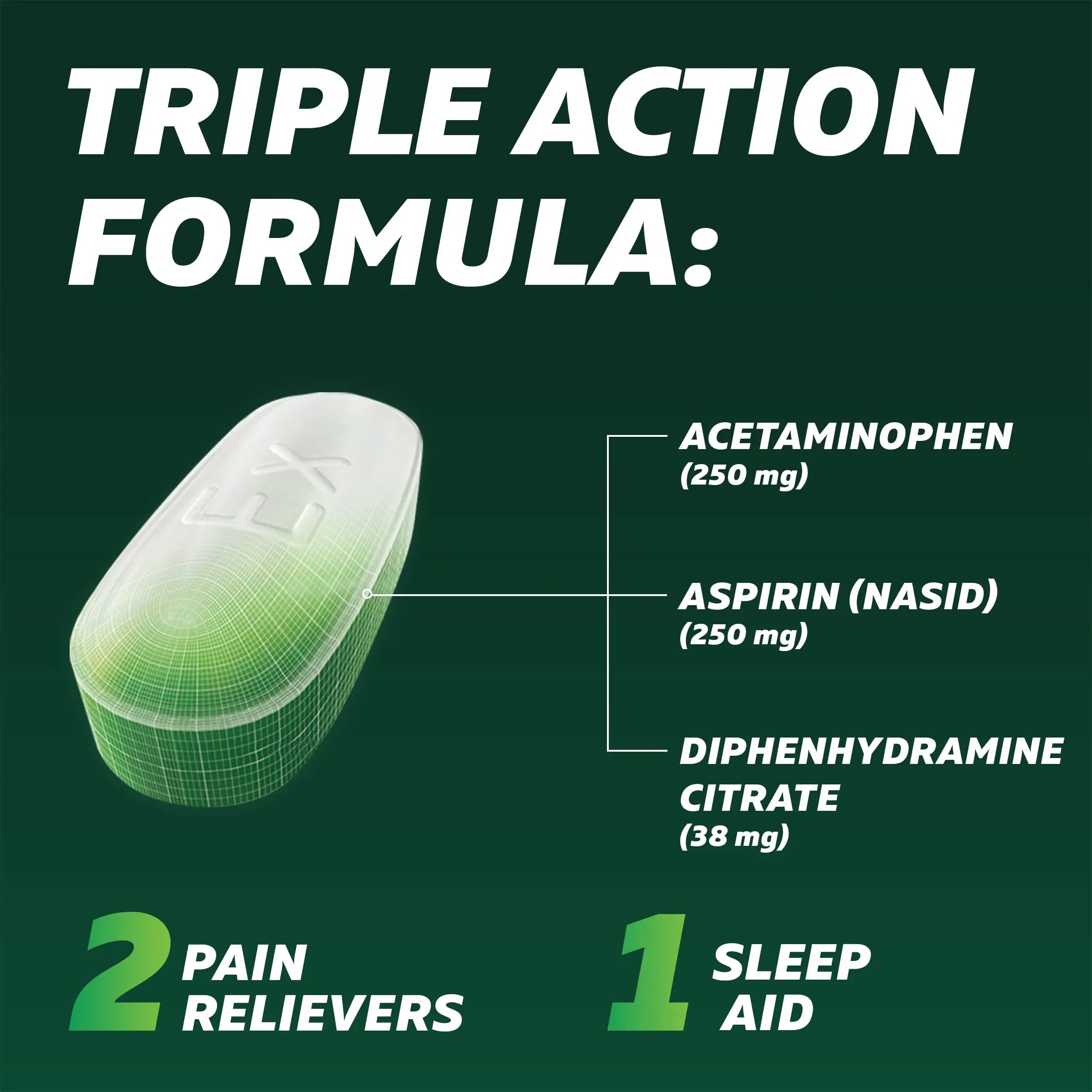 Excedrin PM for Headache Relief, Acetaminophen 250mg, Aspirin 250mg, Diphenhydramine Citrate 38mg, Pain Reliever, Nighttime Sleep-Aid, 100 Count Excedrin Au supplements