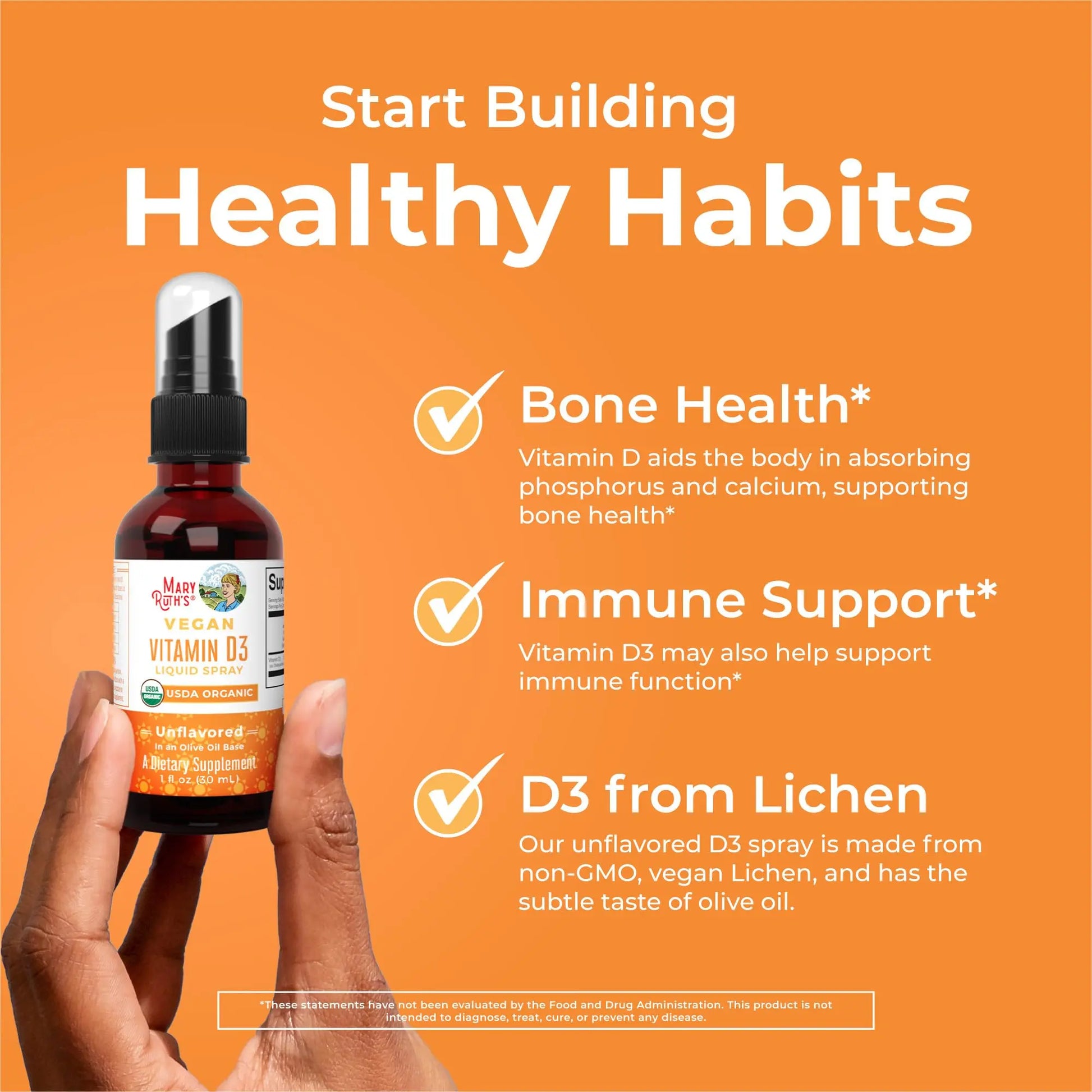 MaryRuth Organics Vitamin D USDA Organic | VIT D3 Liquid | Sugar Free | Liquid VIT D Spray Immune Support for Adults & Kids | Bone Health| Vegan | Gluten Free | Non-GMO | 30 Servings MARYRUTH'S Au supplements