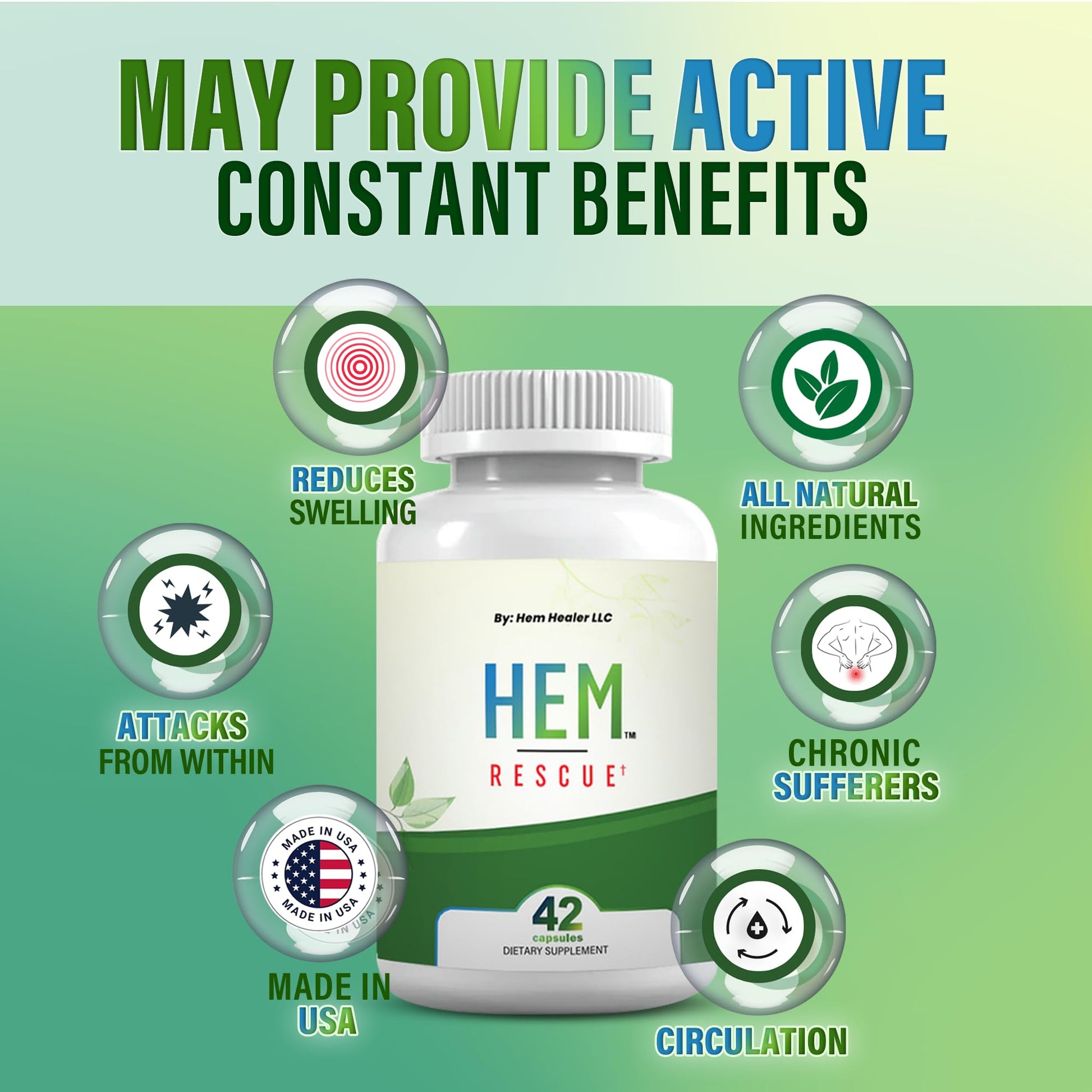 Hem Healer Hem Rescue Hemorrhoid Treatment Supplement - All Natural, Reduces Discomfort & Swelling, Boosts Blood Flow, Oral Botanical Blend, Made in USA - (1 Bottle Pack) Hem Healer Au supplements