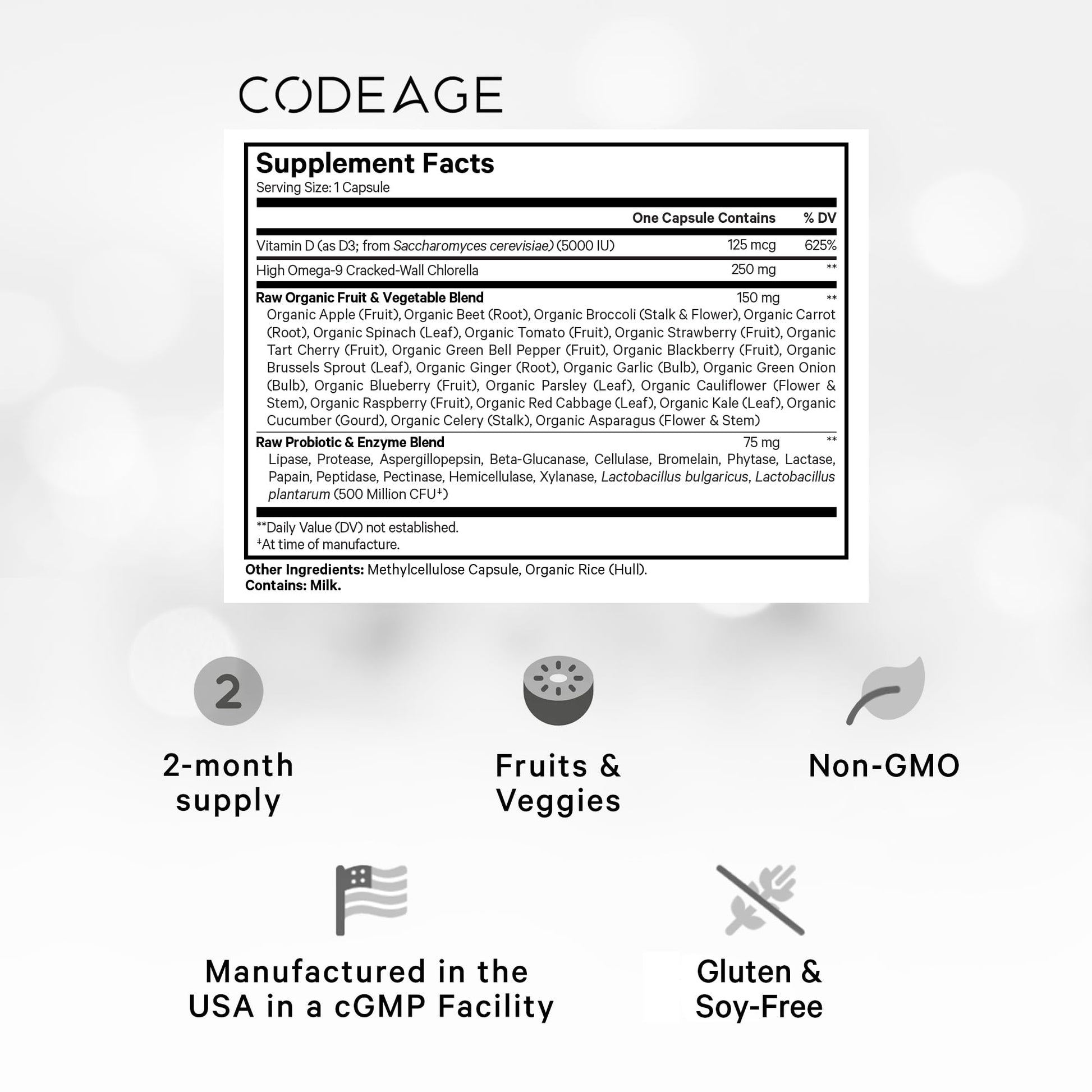 Codeage Raw Vitamin D3+ High Potency 5000 IU Supplement from Saccharomyces Cerevisiae - Raw Vitamin, Probiotics, Digestive Enzymes, Fruits & Greens - 2-Month Supply - 60 Capsules Codeage Au supplements