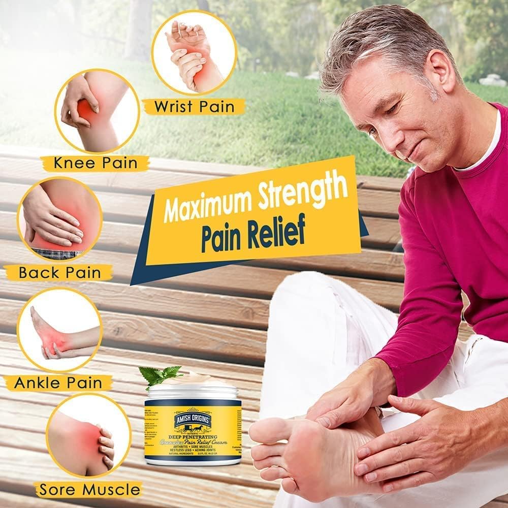 Amish Origins Arthritis Pain Relief Cream - 3.5 oz - Maximum Strength Deep Penetrating for Joint, Muscle, Knee, Back, Feet, Hand, Ankle, Aches, 1 Pack Amish Origins Au supplements