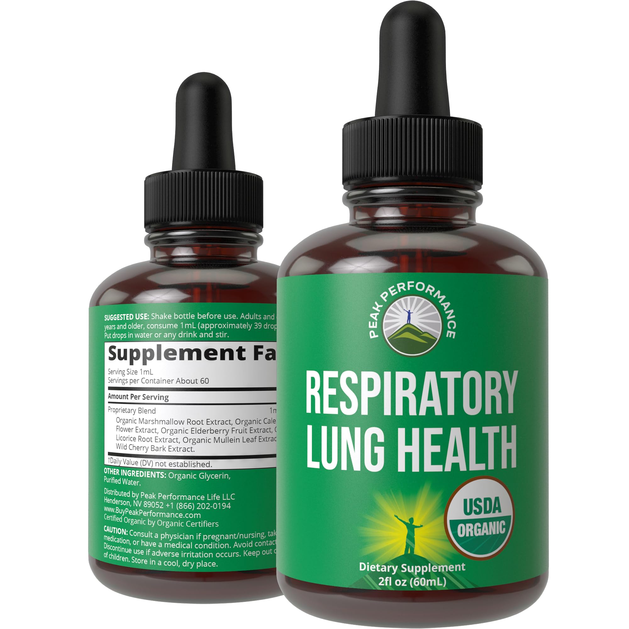 USDA Organic Lung Detox for Smokers and Non Smokers with 6 Top Ingredients. Mullein Leaf, Marshmallow Root, Calendula. Lungs Cleanse for Better Respiratory Health. Liquid Drops Tincture Supplement Peak Performance Au supplements