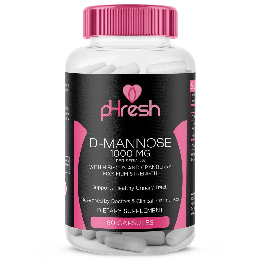 ACE NUTRITION pHresh D-Mannose with Cranberry Capsules for Women and Men, Maximum Strength 1000 mg Per Serving - Supports: Urinary Tract Health - Made in The USA ACE NUTRITION Au supplements