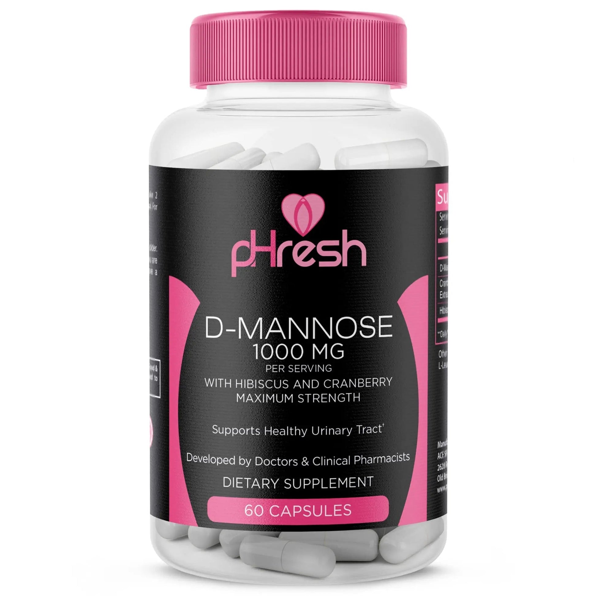 ACE NUTRITION pHresh D-Mannose with Cranberry Capsules for Women and Men, Maximum Strength 1000 mg Per Serving - Supports: Urinary Tract Health - Made in The USA ACE NUTRITION Au supplements