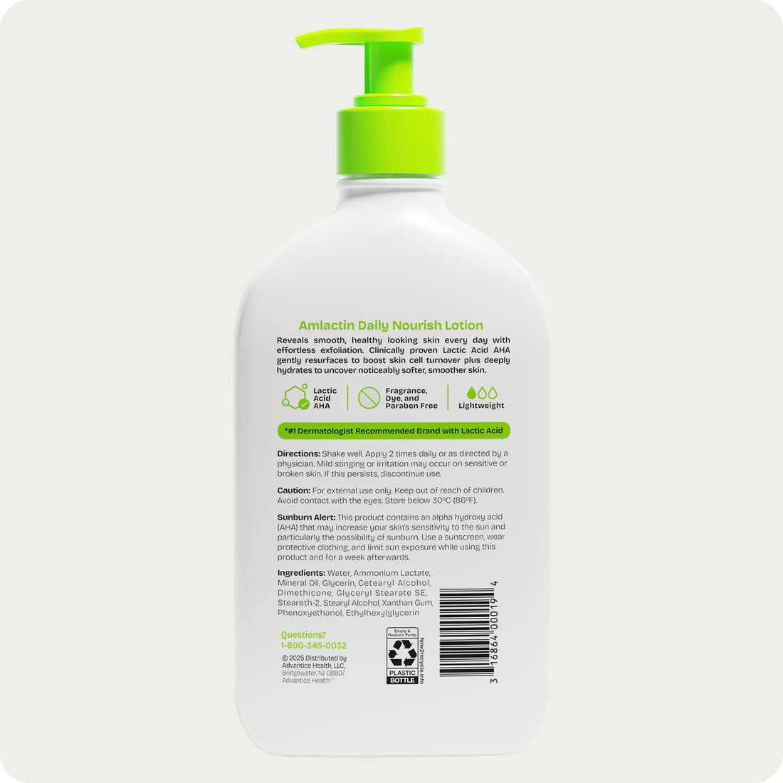 AmLactin Daily Nourish Therapeutic Body Lotion for Dry Skin - No-Scrub Exfoliator and Moisturizer 12% Lactic Acid Lotion
