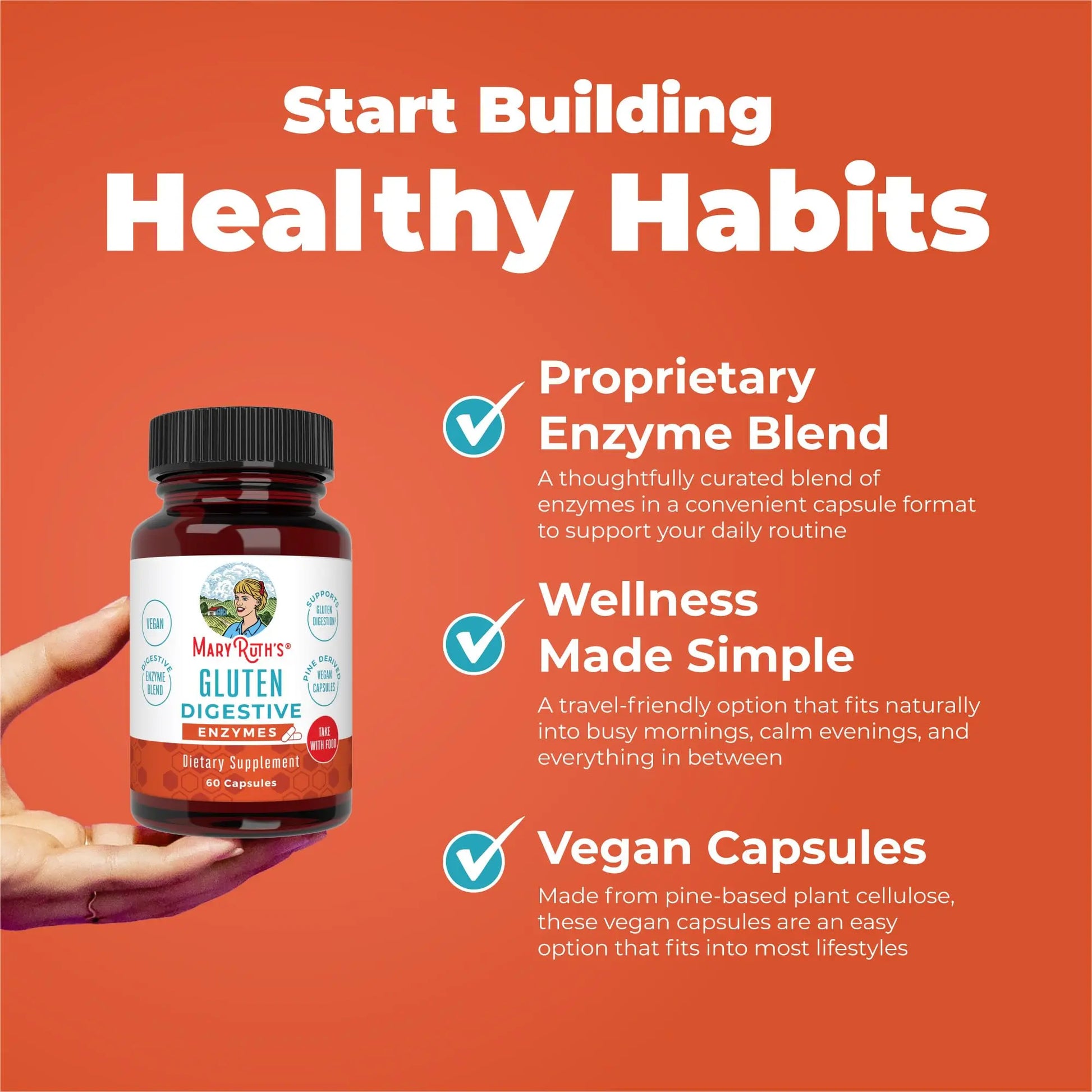 MaryRuth’s Gluten Digestive Enzymes | Up to 2 Month Supply | Proprietary Enzyme Blend | Vegan Pine-Based Capsules | Non-GMO | 60 Count MARYRUTH'S Au supplements