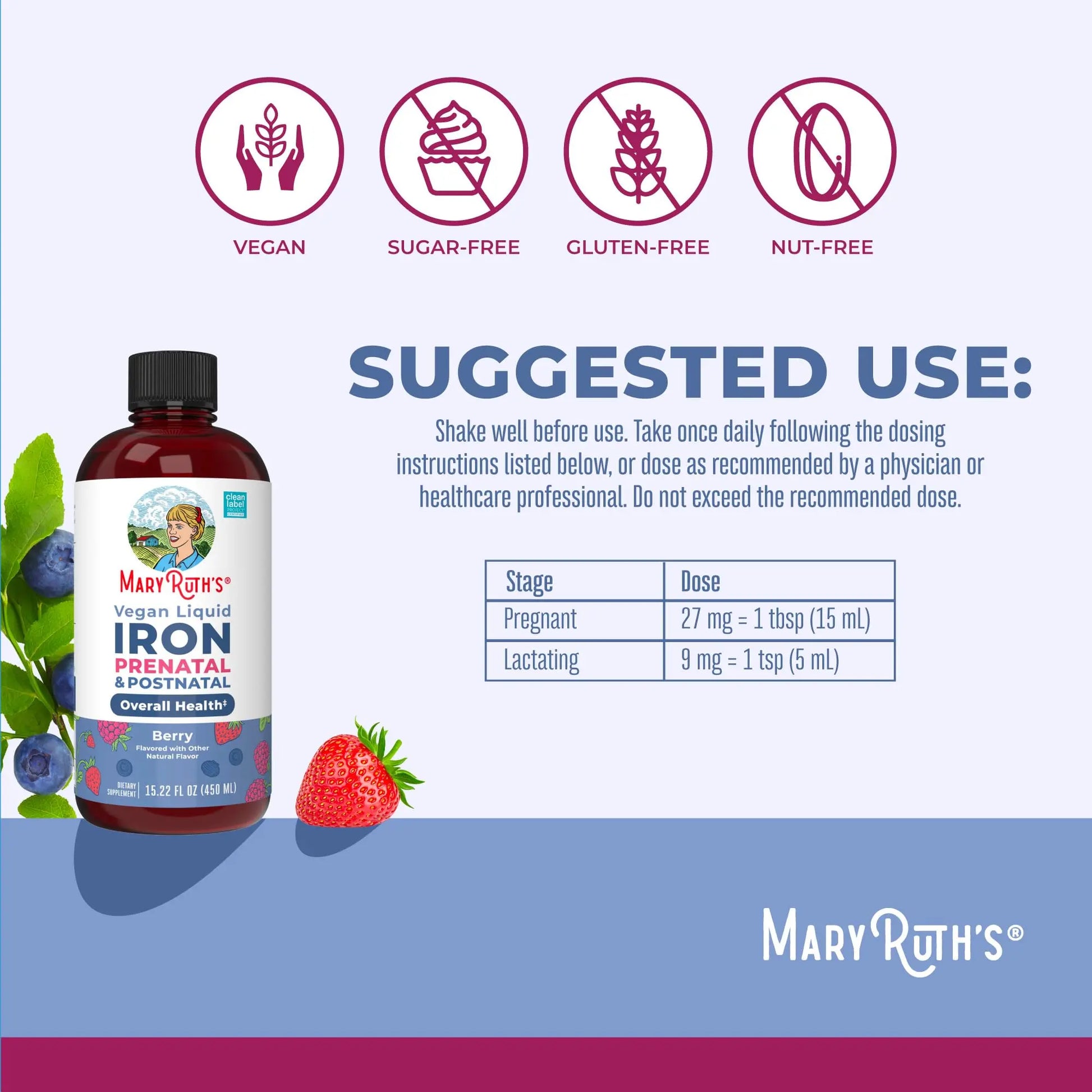 MaryRuth Organics | Liquid Iron Supplement Prenatal & Postnatal for Pregnant & Lactating | Iron Deficiency | Immune Support | Sugar/Gluten Free | Vegan | Non-GMO | 15.22 Fl Oz MARYRUTH'S Au supplements