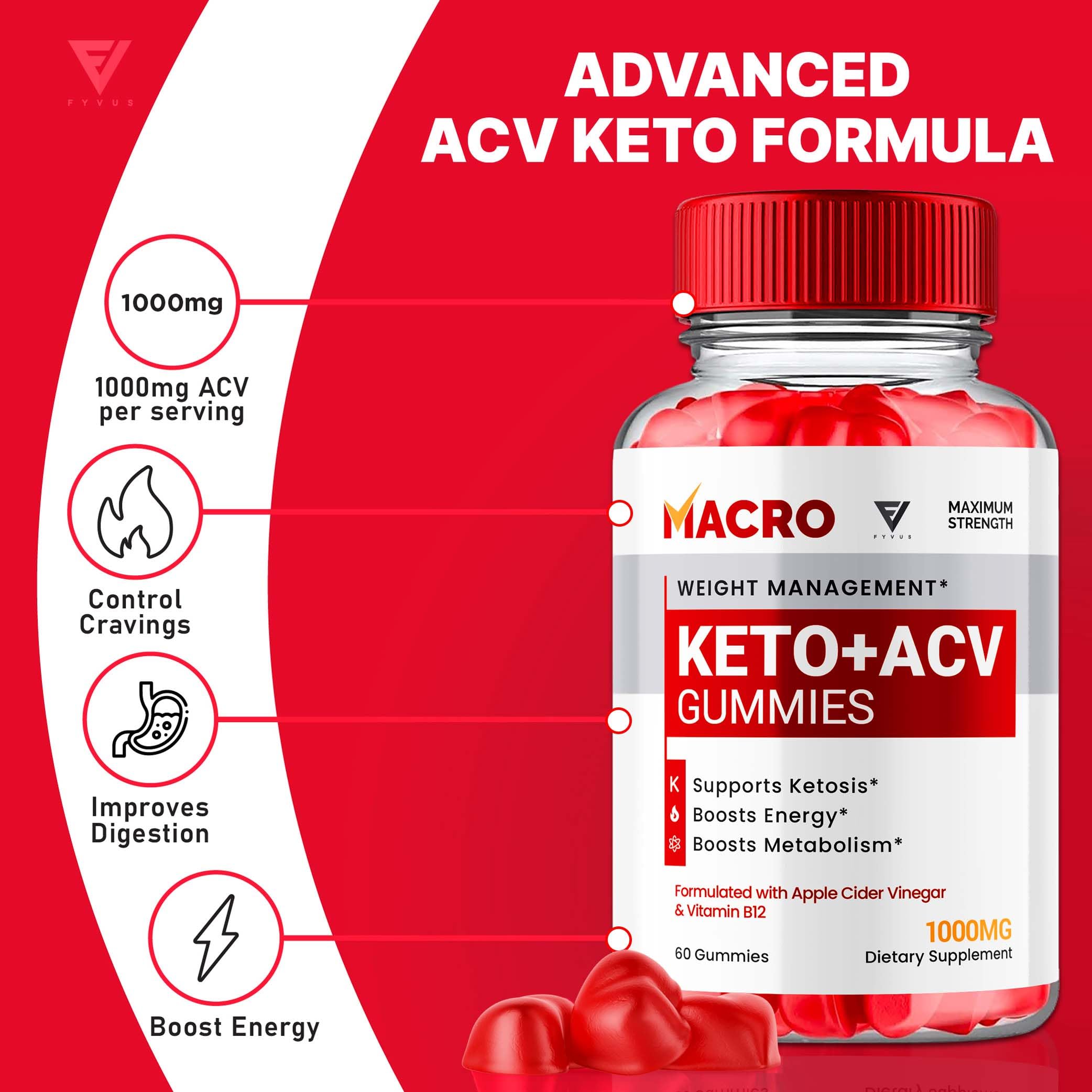 Macro Keto ACV Gummies Advanced Apple Cider Vinegar Vitamin Supplement Fyvus Au supplements