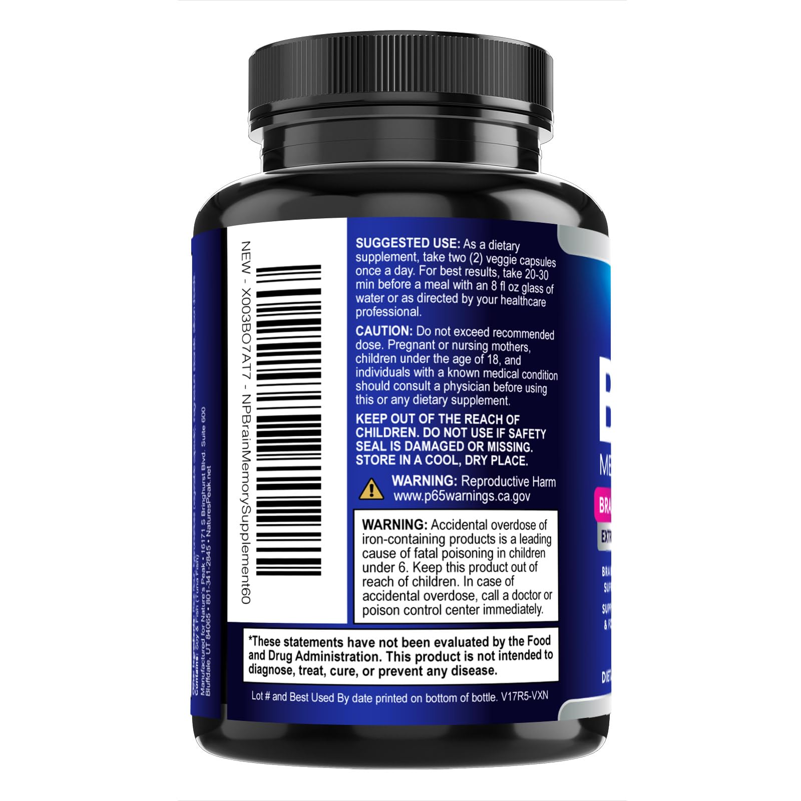 Brain Memory Supplement - 3X Strength Nootropics for Concentration, Clarity & Focus Support - Brain Health Cognitive Vitamins with Bacopa, Phosphatidylserine & DMAE, Brain Booster Pills, 60 Capsules Nature's Peak Au supplements