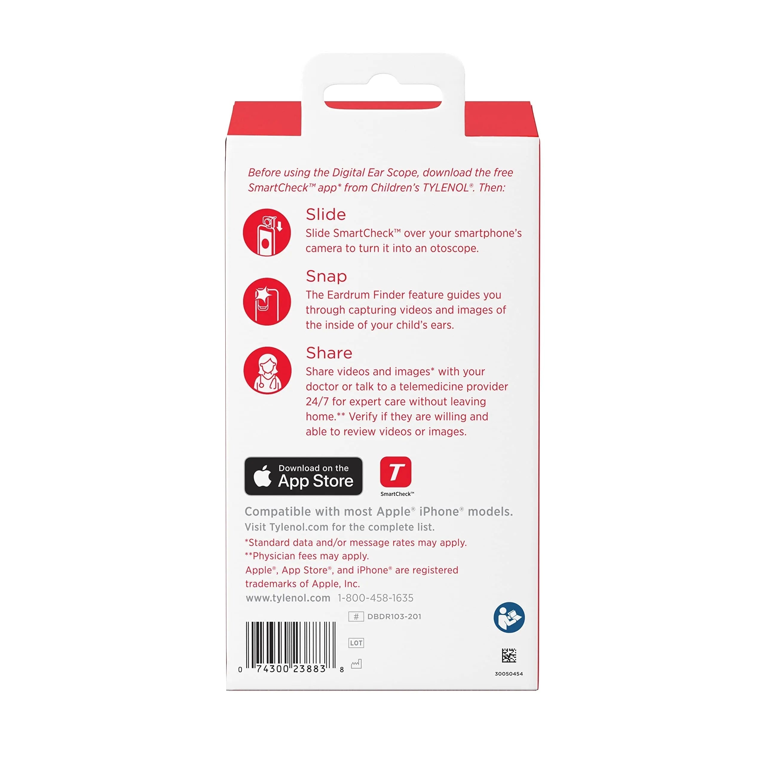 SmartCheck Digital Ear Scope from Children's Tylenol, Otoscope with Light, 1 Otoscope Clamp, 12 Specula Tips + Children's Tylenol Pain + Fever Medicine with Acetaminophen, 8 fl. oz Tylenol Au supplements