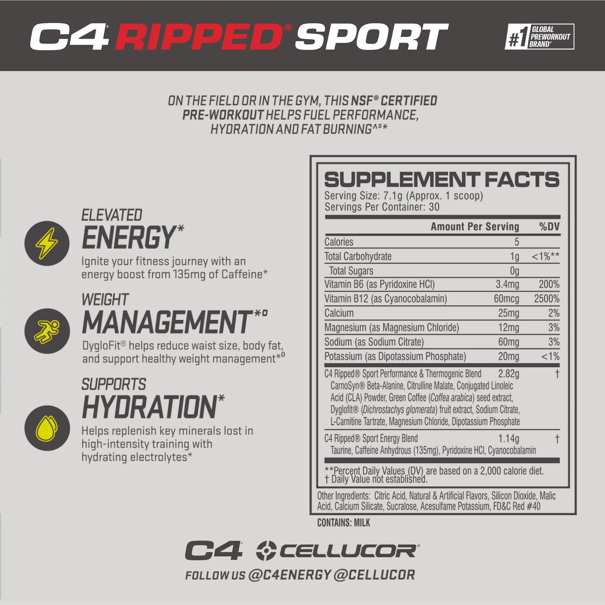 C4 Ripped Sport Pre Workout Powder Fruit Punch - NSF Certified for Sport + Sugar Free Cellucor Au supplements