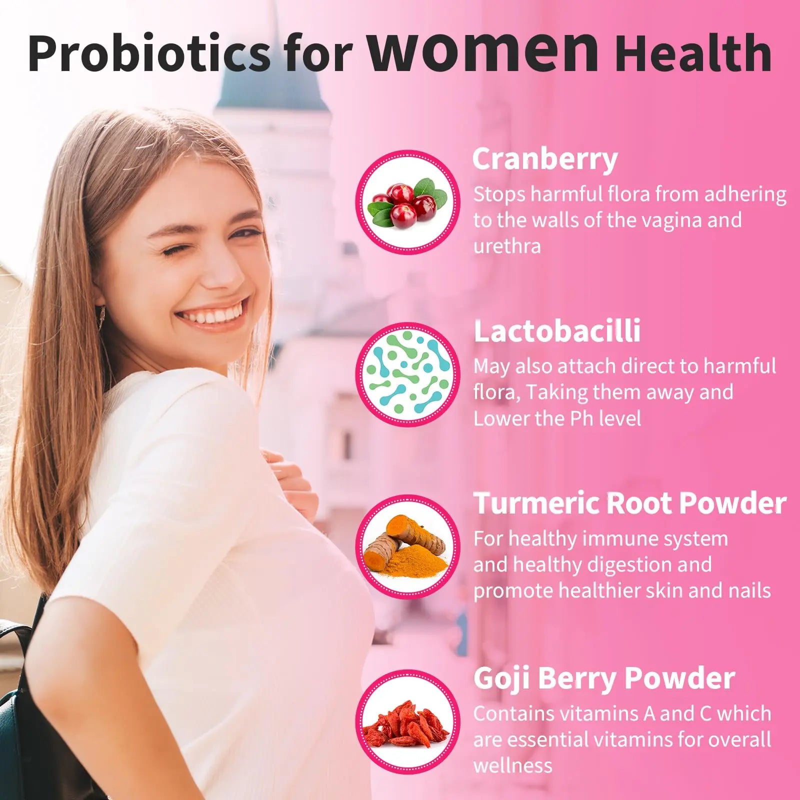 300 Billion CFUs Probiotics for Women,12 Strains Probiotics with Prebiotic Cranberry Heafetine Au supplements