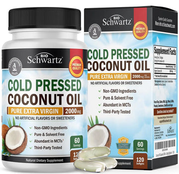 Coconut Oil Capsules 2000mg - Organic Pure Extra Virgin Unrefined Cold Pressed MCT BioSchwartz Au supplements