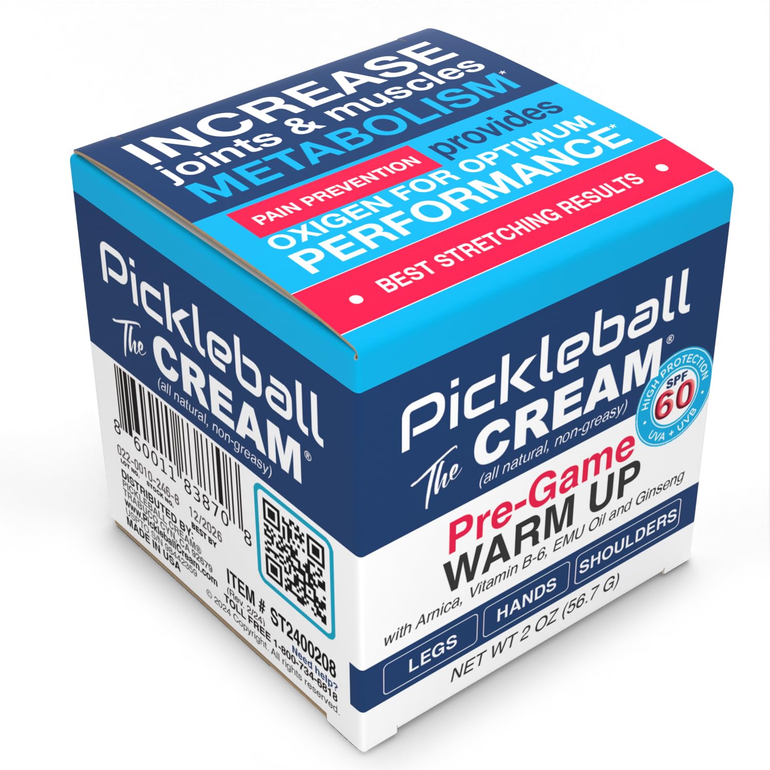 Pickleball Cream PRE-Game Warm UP SPF 60 Joint & Muscle Therapy Cream Grip Strength Pickleball Paddle Control Accurate Ball Shots Joints Muscles Metabolism Oxygen Pain Prevention Maximum Performance Pickleball Cream Au supplements