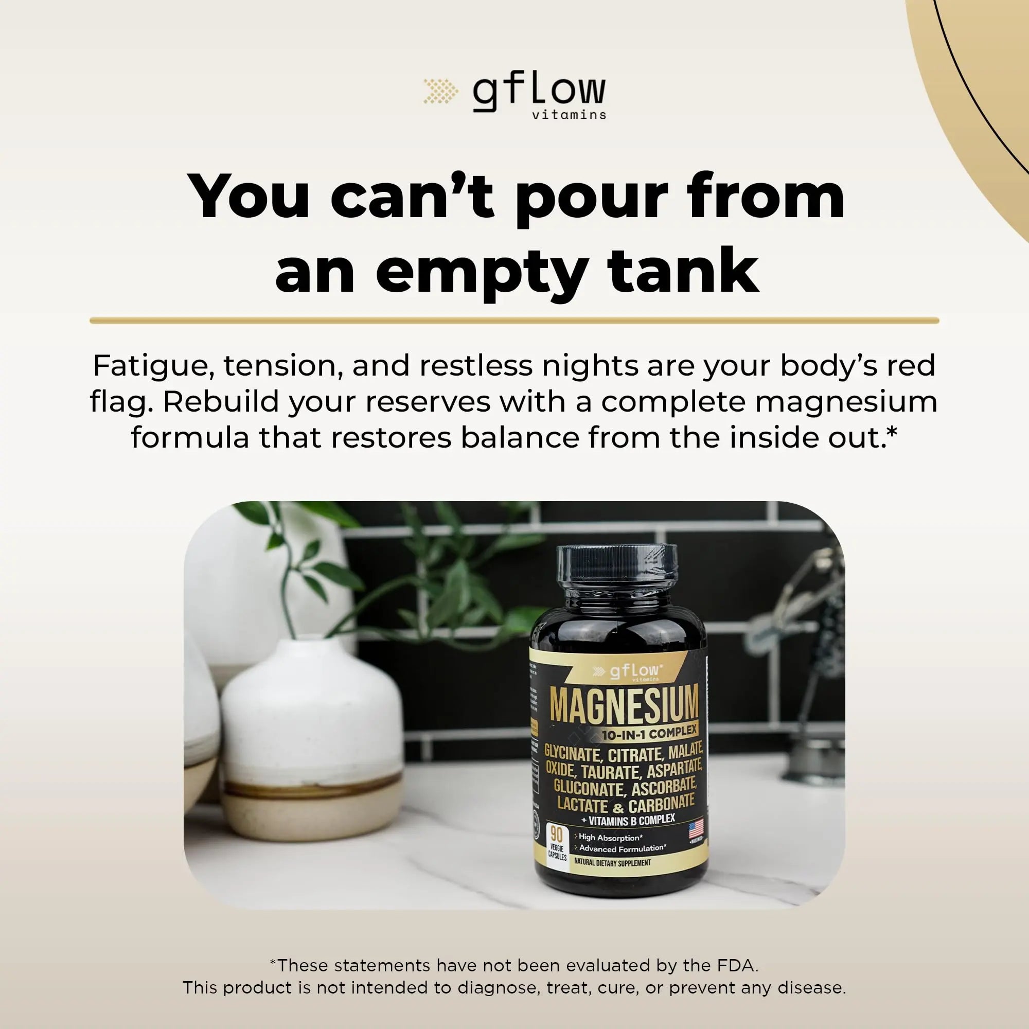 gflow vitamins Magnesium Complex Supplement - 10 Active Forms, Glycinate, Citrate, Malate, Oxide, Taurate, Aspartate, Gluconate, Ascorbate, Lactate, Carbonate, Plus More with Vitamin C B1 B2 B6 B12 gflow vitamins Au supplements