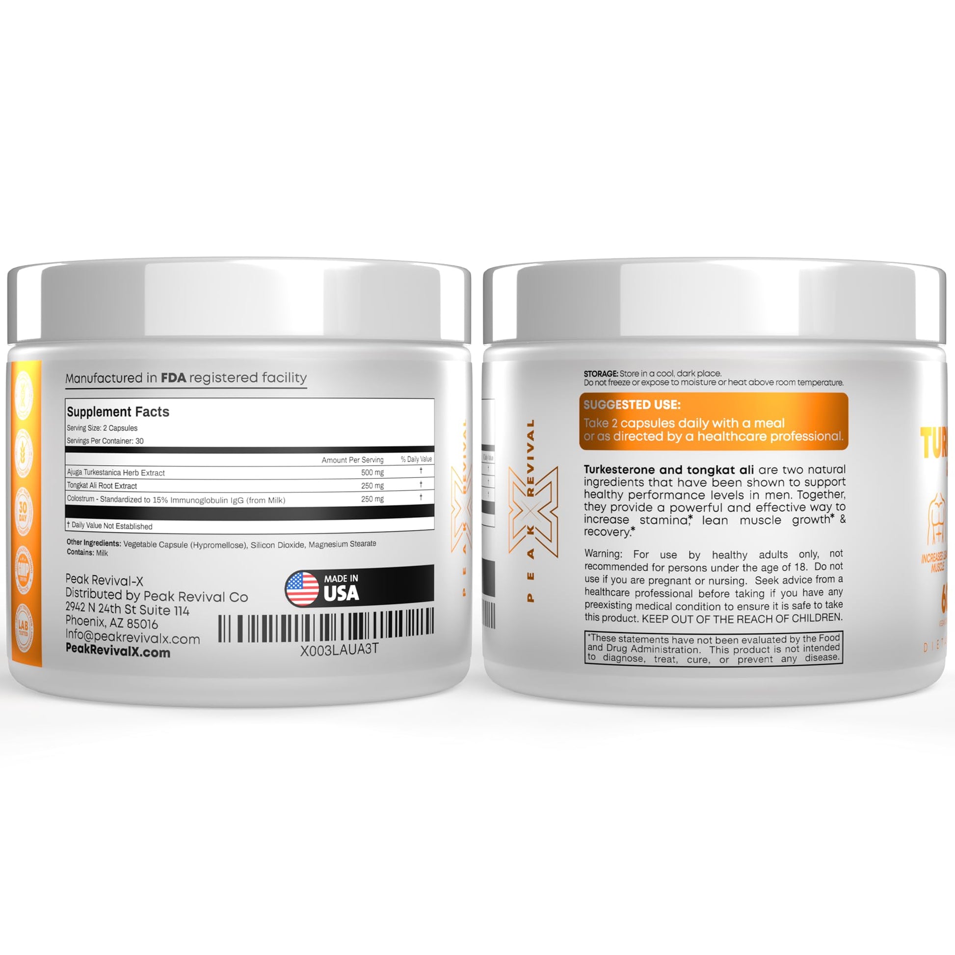 Peak Revival-X Turkesterone & Tongkat Ali 1000mg Supplement - 500mg Ajuga Turkestanica Per Serving Increase Stamina, Lean Muscle Growth & Recovery - Made in The USA (60 Capsules) Peak Revival-X Au supplements