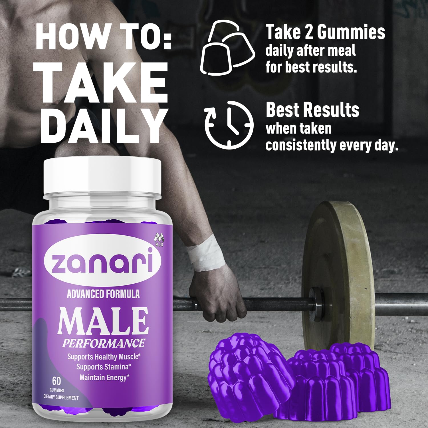 Zanari Gummies, Official Zanari Gummys for Men with All Natural Ingredients, Advanced Formula for Optimal Health & Total Wellness Support with Maximum Strength Active Lifestyle Vitamins (60 Gummies) MJO Au supplements
