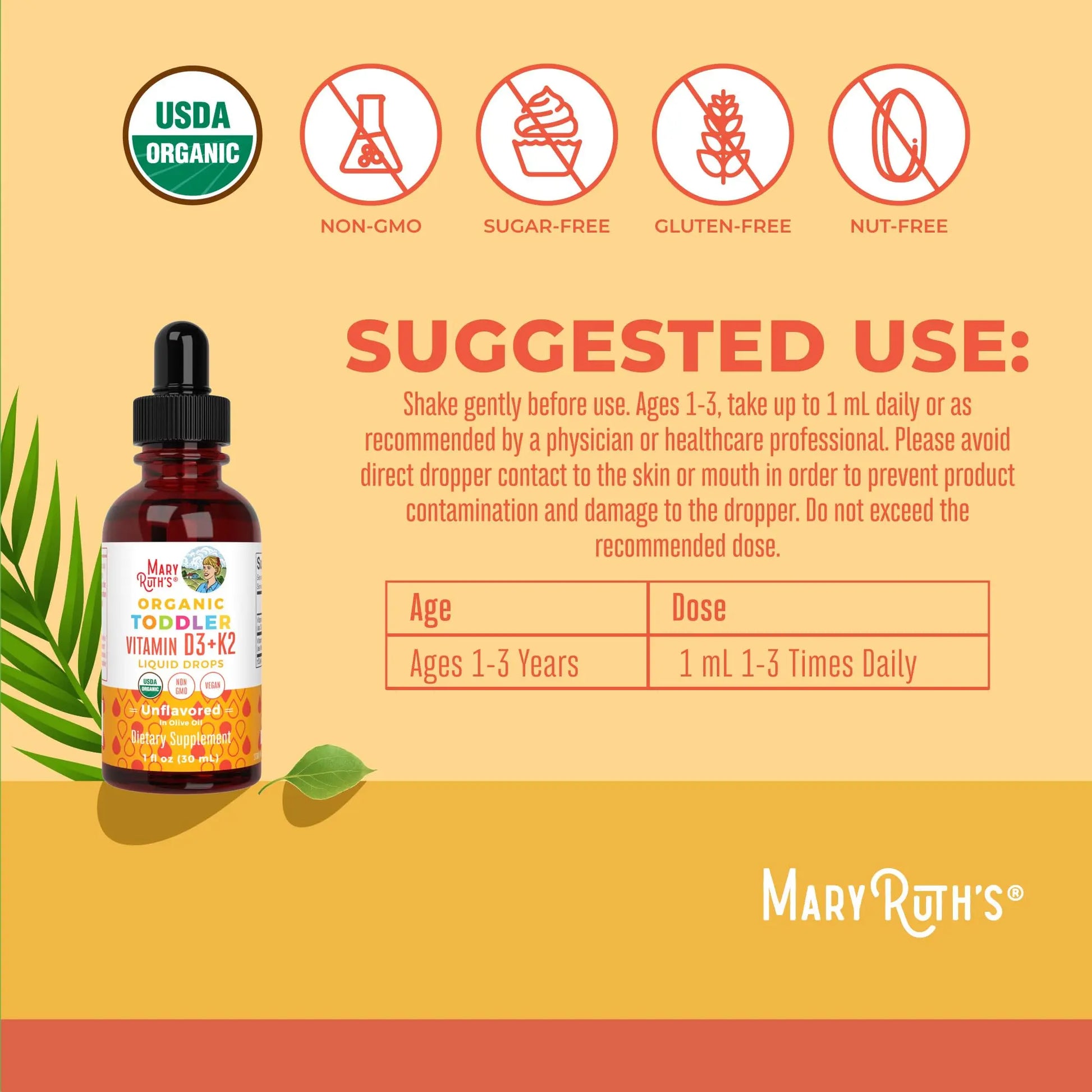 MaryRuth Organics Vitamin D3 | Vitamin K2 | Vitamin D3 K2 Drops | K2 D3 Vitamin Liquid Supplement for Toddlers | Kids Supplement for Calcium Absorption Strong Bones | Vegan | Gluten Free | 1 Fl Oz MARYRUTH'S Au supplements