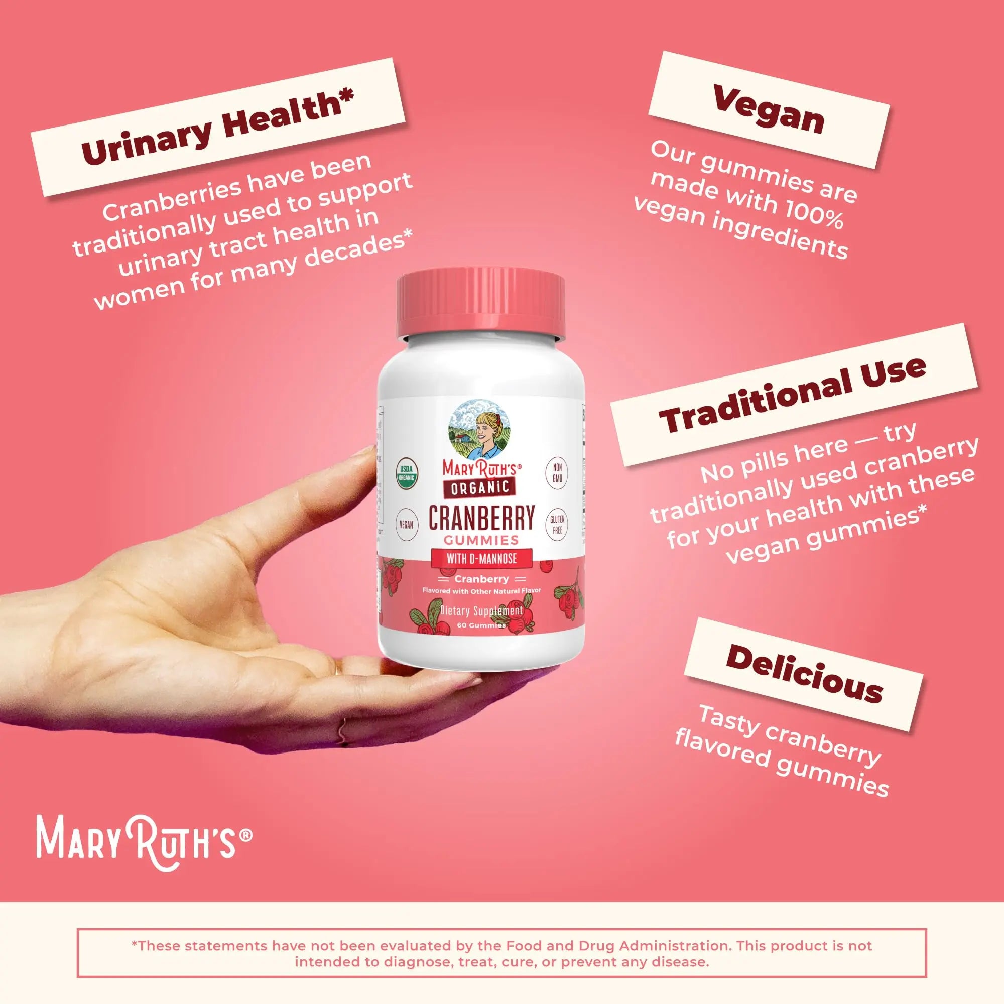 MaryRuth Organics Organic Cranberry Gummies - 500mg Supplement | Urinary Tract Health for Women | with D Mannose | Traditional Use MARYRUTH'S Au supplements