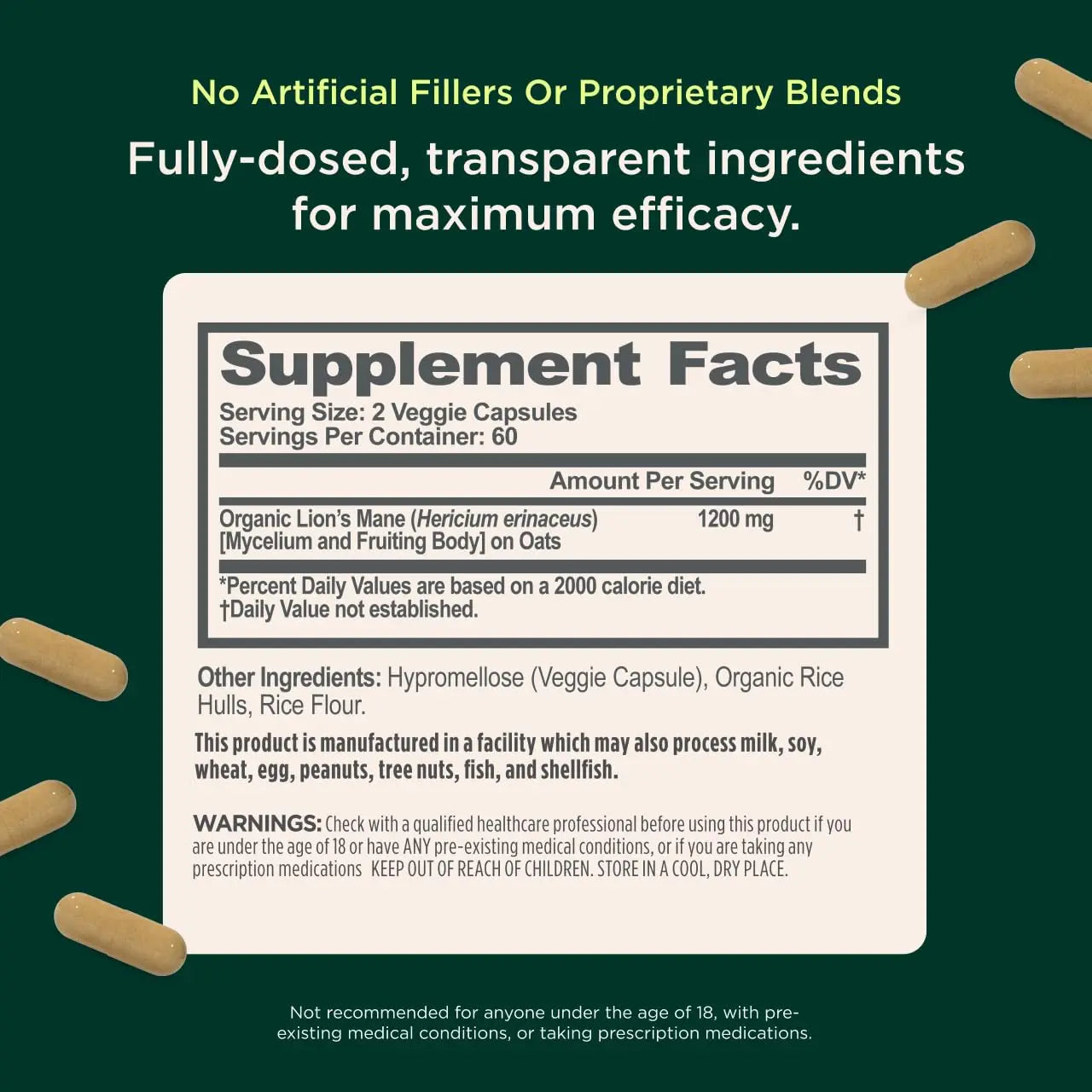 The Genius Brand Genius Lion's Mane - Plant-Based Supplement for Memory, Focus & Mood Support - Organic & Non-GMO - 120 Veggie Capsules The Genius Brand Au supplements