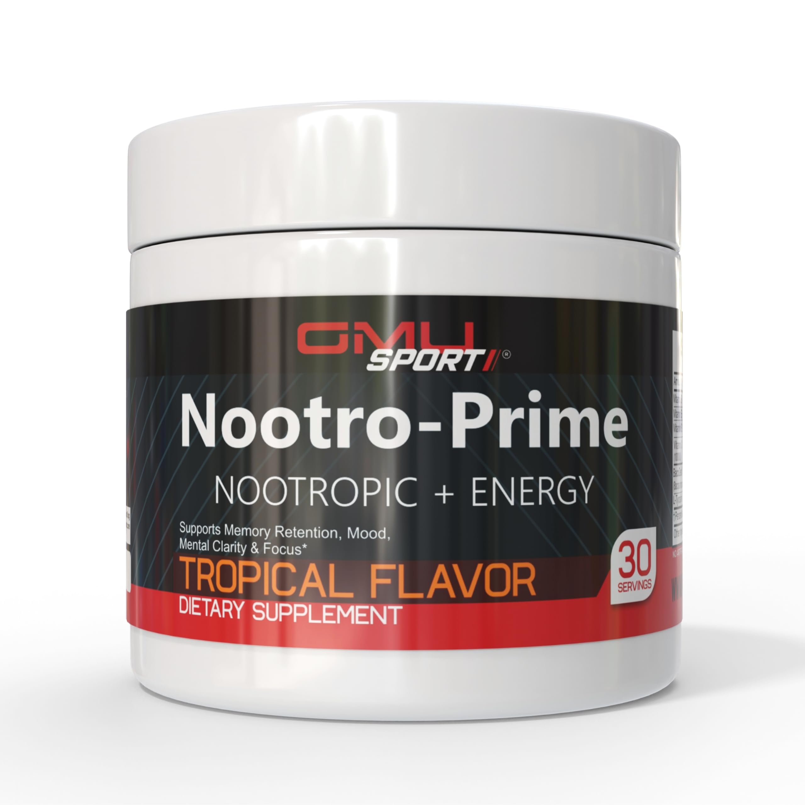 GMU SPORT Nootro-Prime Brain Boost - Focus Brain Supplement - Mushroom Supplement Powder with Alpha GPC, Nootropic Brain Supplements for Memory and Focus with Lions Mane, 30 Servings, Tropical Flavor GMU SPORT Au supplements